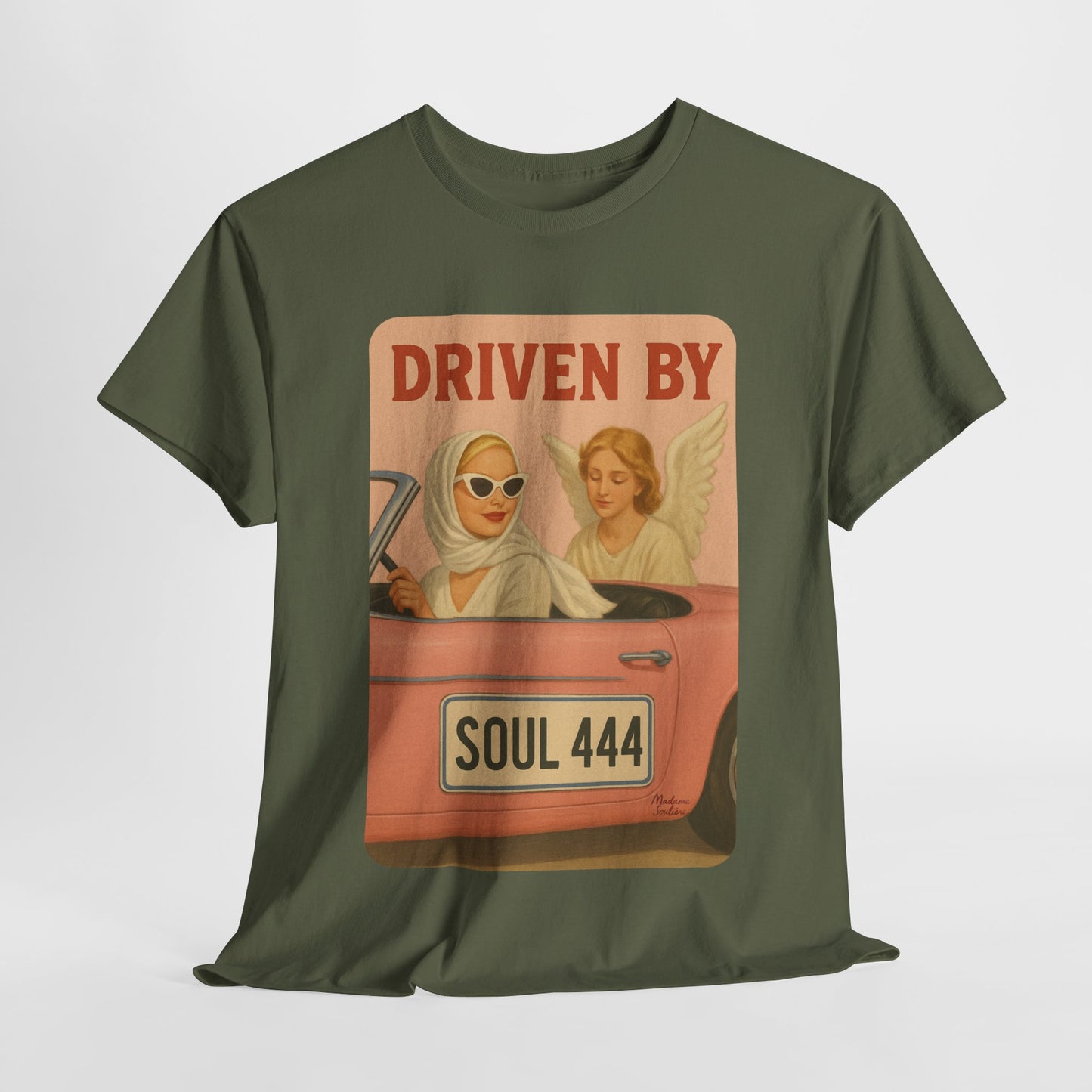 Driven by Soul 444 – Angel Number Retro Graphic Tee | Unisex Vintage Empowerment Shirt - Madame Soulière
