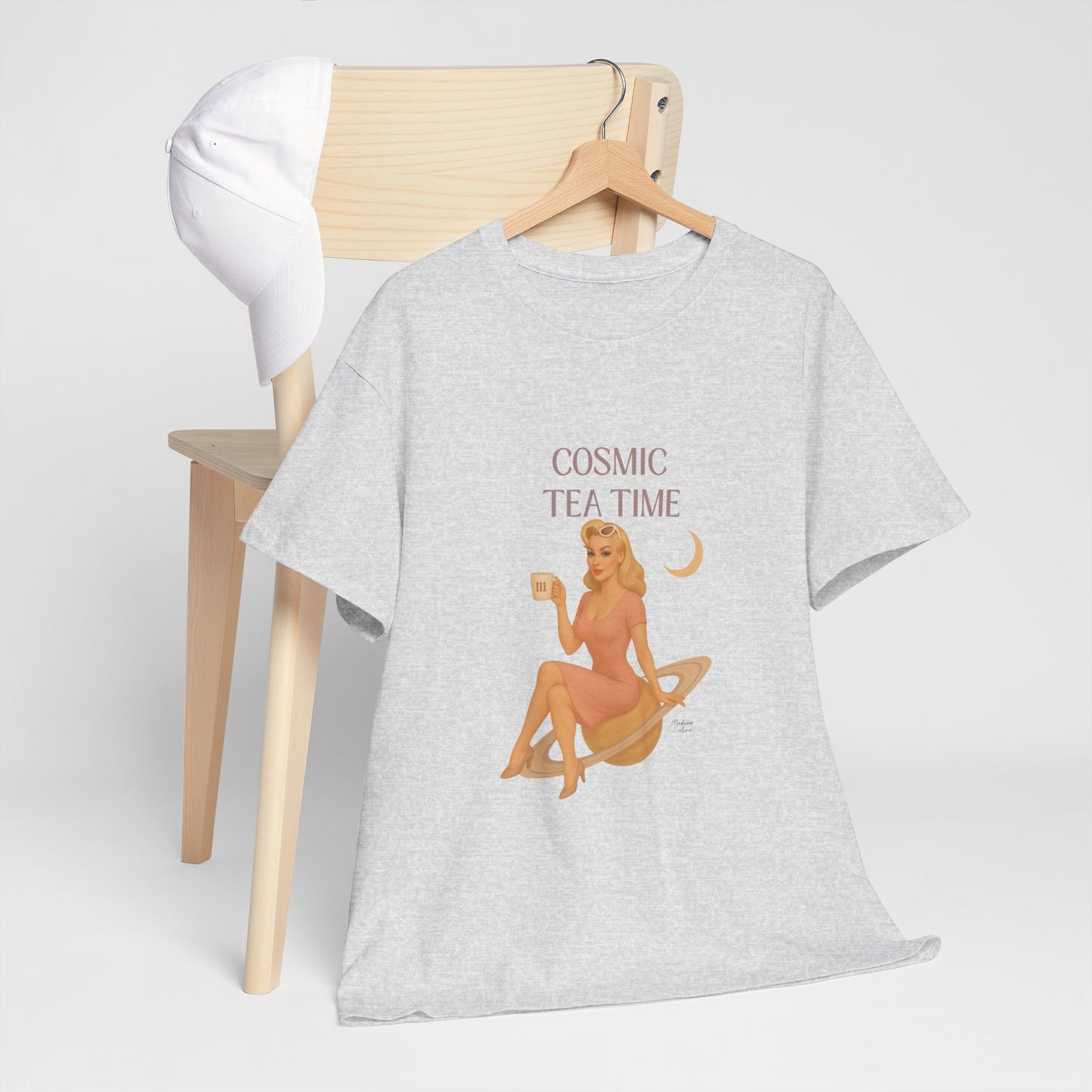 Cosmic Tea Time 111 Unisex T-Shirt – Retro Vintage Graphic Tee, Angel Number Shirt, Spiritual Pin Up Top, Unisex Cosmic Vibes Tee - Madame Soulière