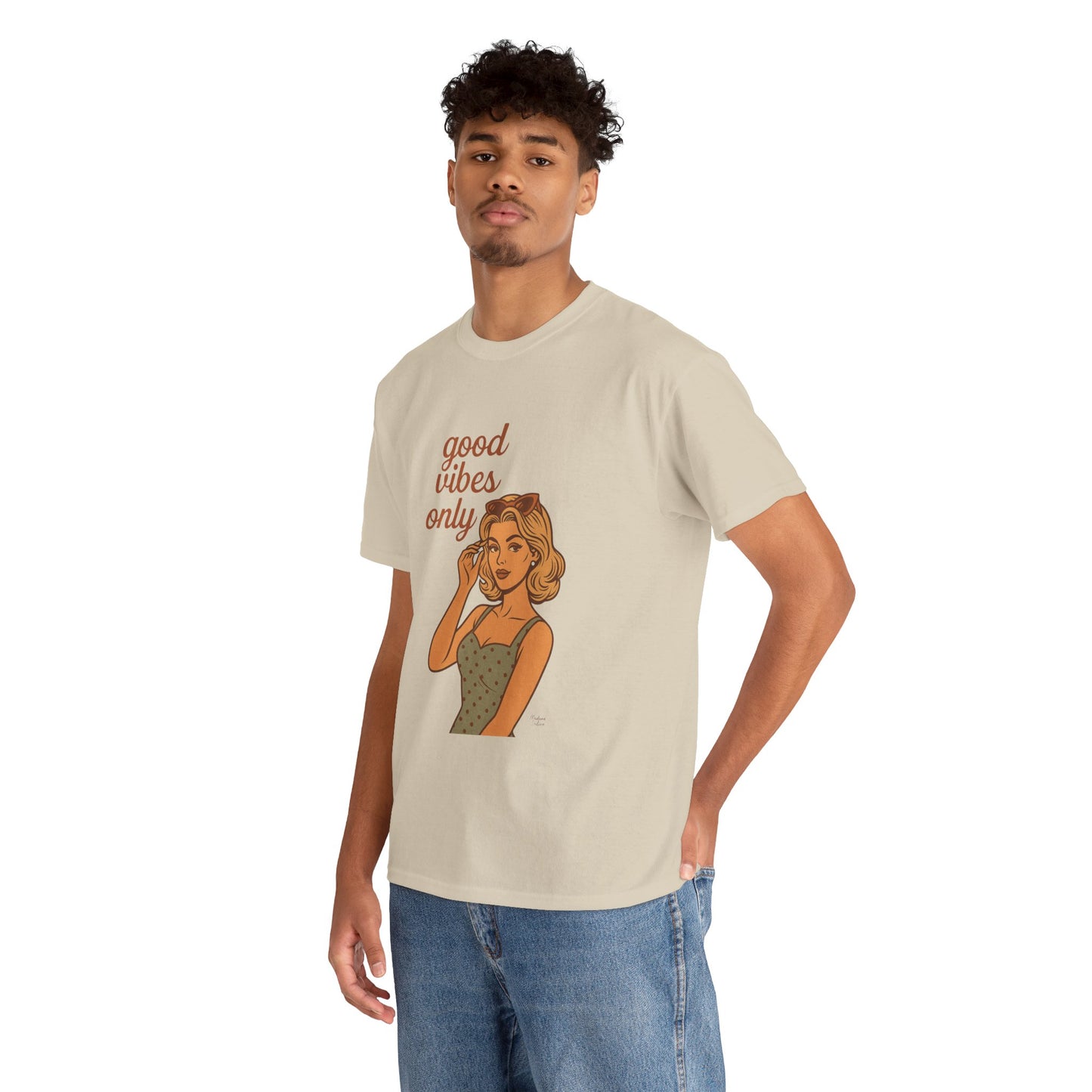 Retro Graphic Unisex T-Shirt – Good Vibes Only Vintage Pin Up Tee, 50s Inspired Feminine Empowerment Top, Spiritual Positive Energy Shirt - Madame Soulière