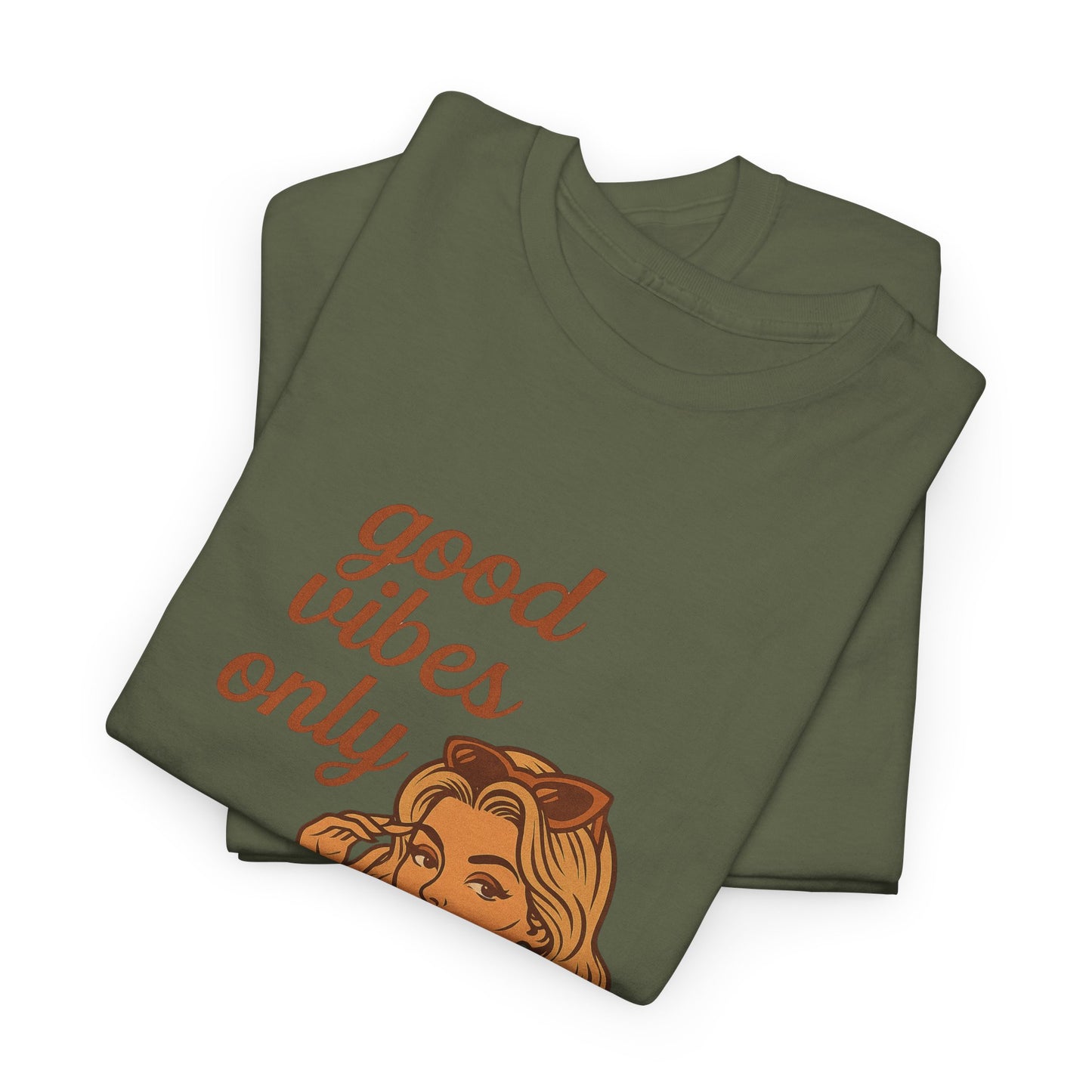 Retro Graphic Unisex T-Shirt – Good Vibes Only Vintage Pin Up Tee, 50s Inspired Feminine Empowerment Top, Spiritual Positive Energy Shirt - Madame Soulière