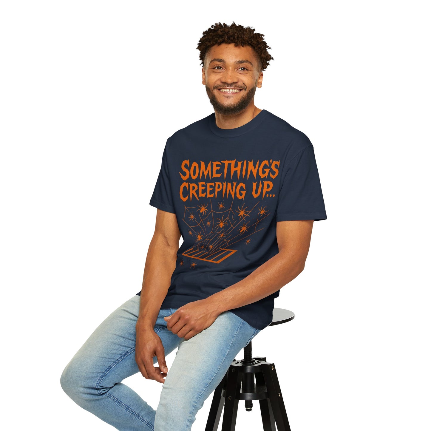 Halloween Creepy Unisex T-Shirt – Something’s Creeping Up Graphic Tee, Retro Vintage Spooky Top, Scary Season - Madame Soulière