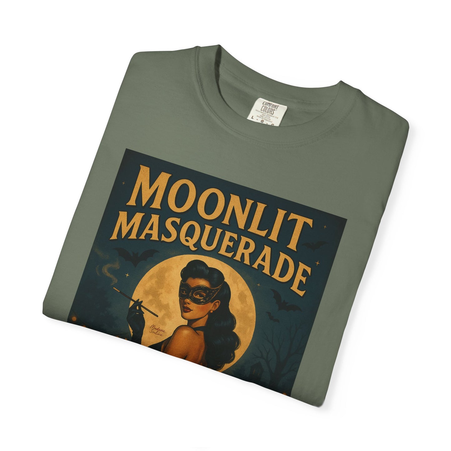 Moonlit Masquerade Halloween Unisex T-Shirt – Retro Vintage Masquerade Ball Graphic Tee, Spooky Horror Top - Madame Soulière