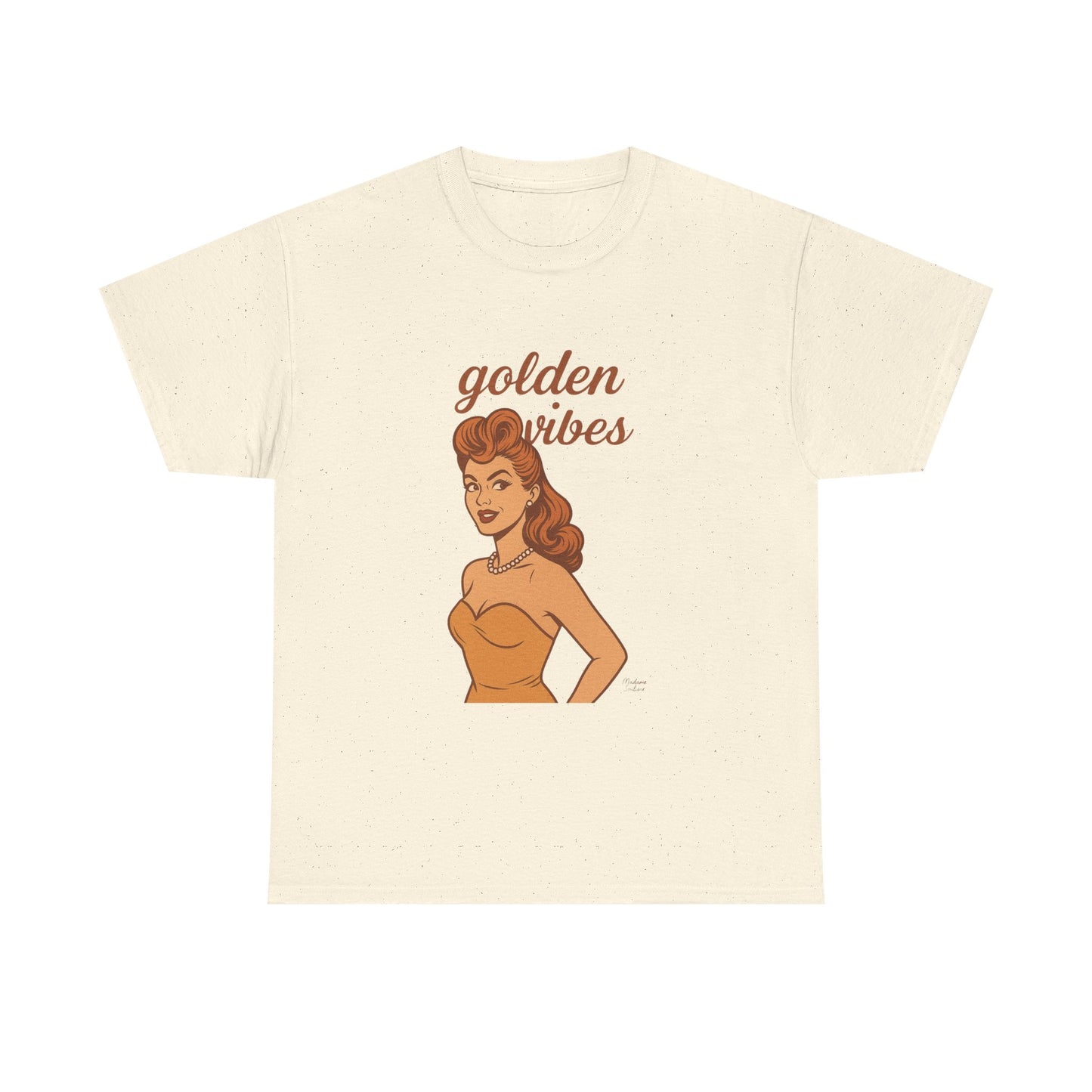 Golden Vibes – Retro Pin-Up Graphic Tee | Unisex Vintage Aesthetic T-Shirt - Madame Soulière