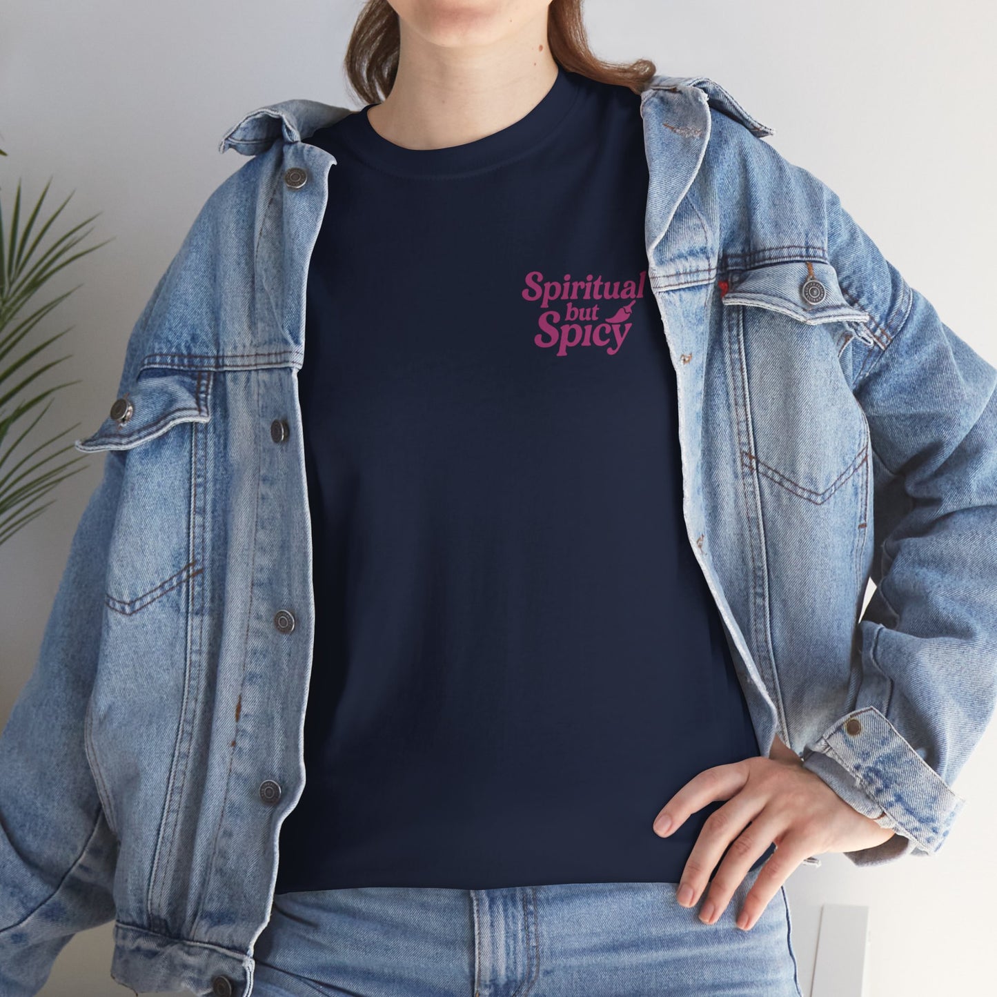 Spiritual but Spicy Unisex T-Shirt – Retro Mini Slogan Tee, Vintage Inspired Graphic Top, Feminine Statement Shirt - Madame Soulière