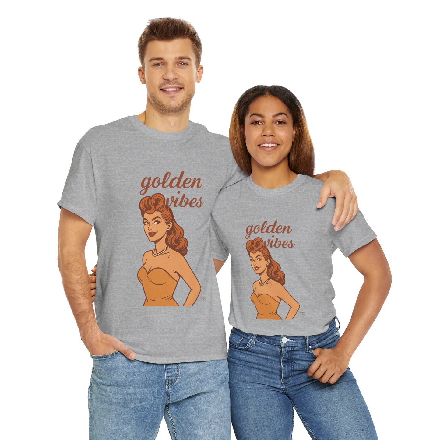 Golden Vibes – Retro Pin-Up Graphic Tee | Unisex Vintage Aesthetic T-Shirt - Madame Soulière
