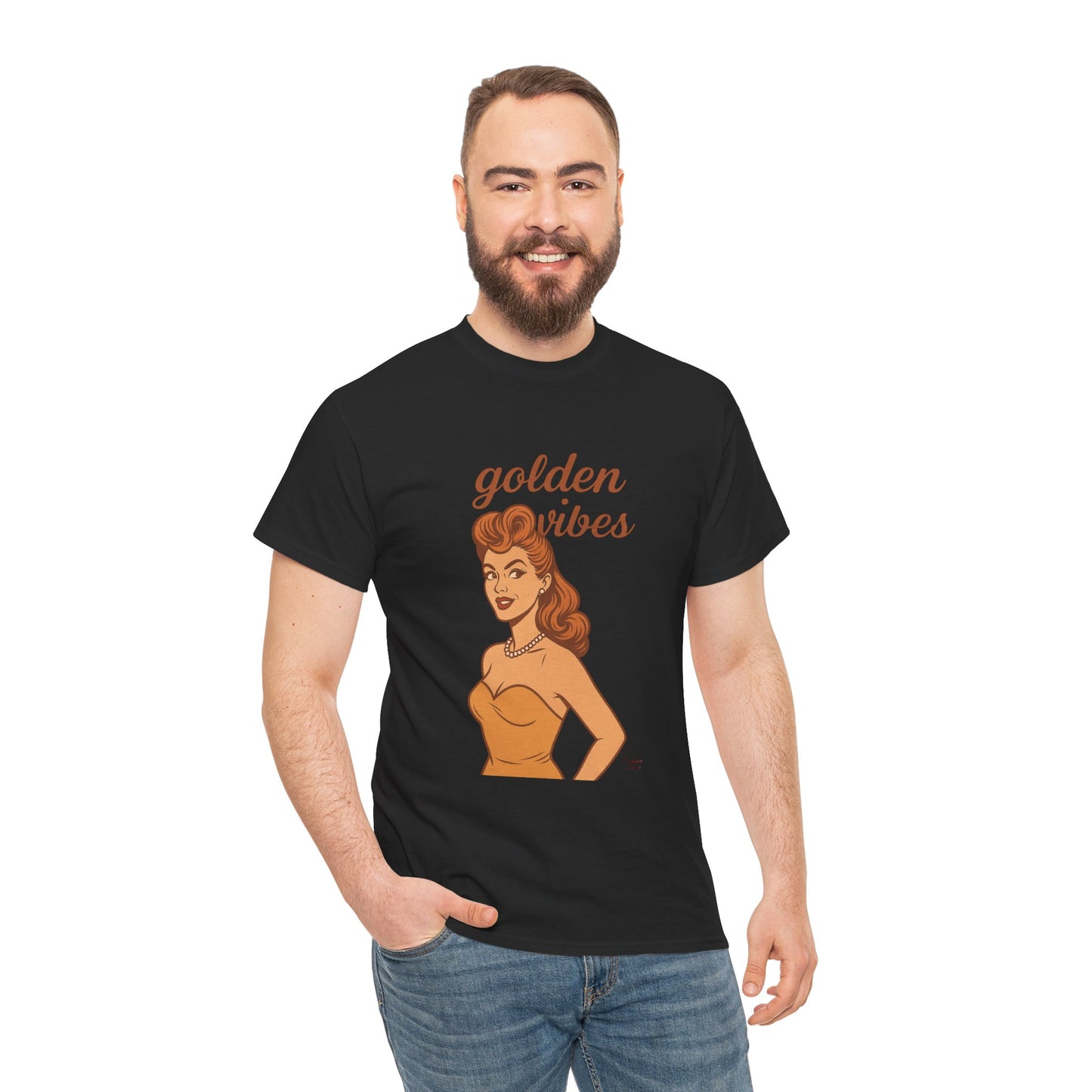 Golden Vibes – Retro Pin-Up Graphic Tee | Unisex Vintage Aesthetic T-Shirt - Madame Soulière
