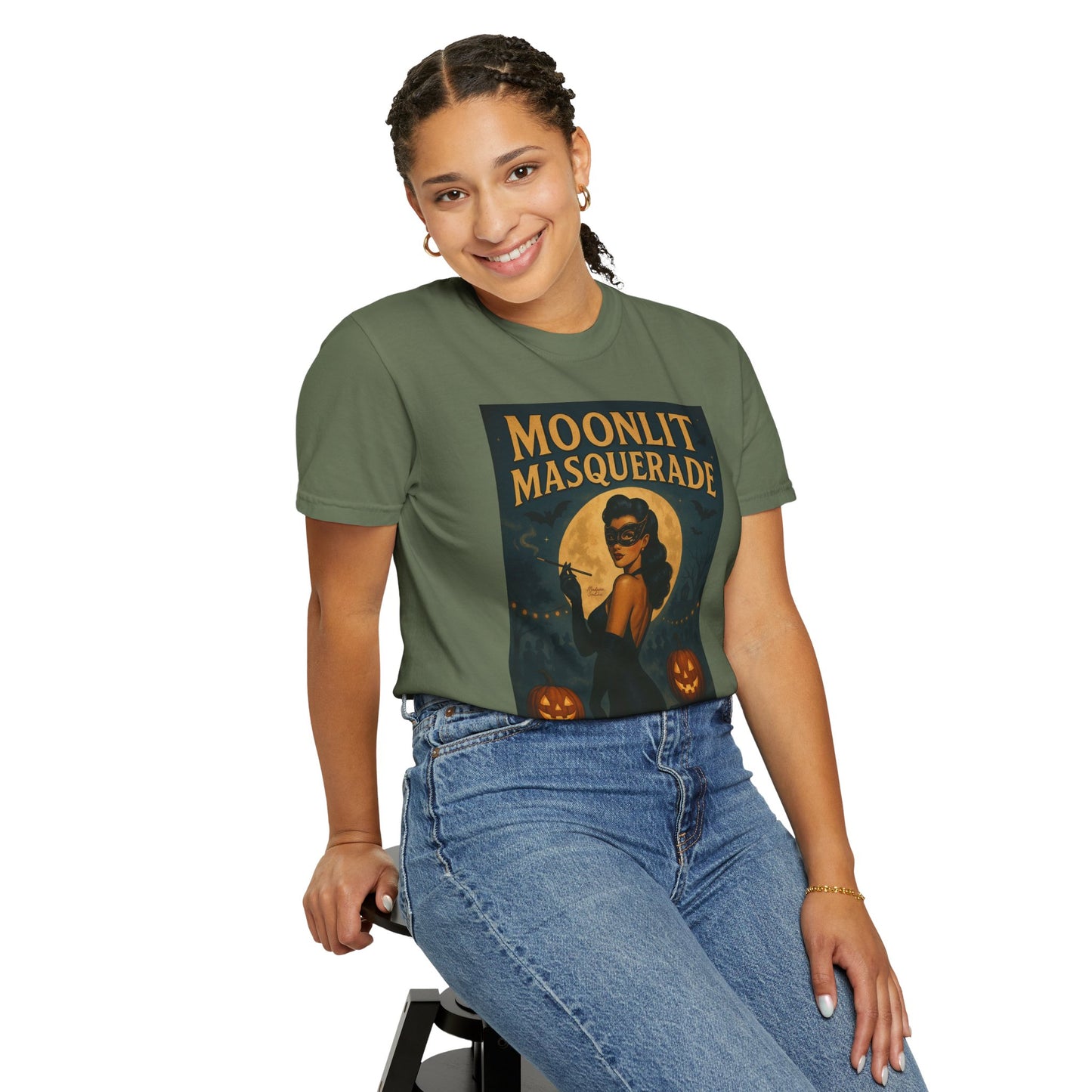 Moonlit Masquerade Halloween Unisex T-Shirt – Retro Vintage Masquerade Ball Graphic Tee, Spooky Horror Top - Madame Soulière