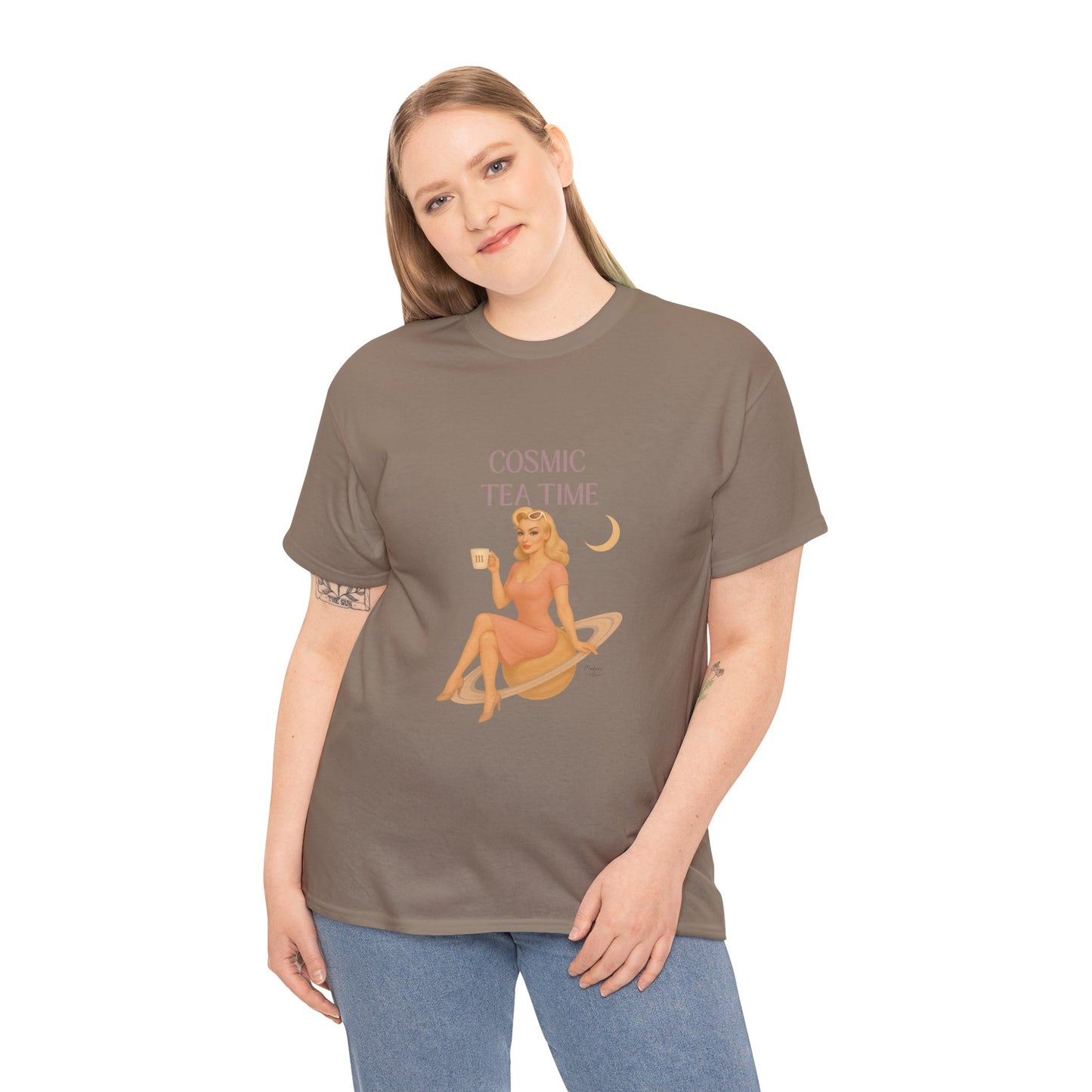 Cosmic Tea Time 111 Unisex T-Shirt – Retro Vintage Graphic Tee, Angel Number Shirt, Spiritual Pin Up Top, Unisex Cosmic Vibes Tee - Madame Soulière