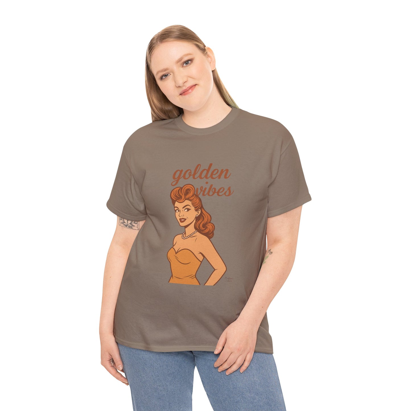 Golden Vibes – Retro Pin-Up Graphic Tee | Unisex Vintage Aesthetic T-Shirt - Madame Soulière