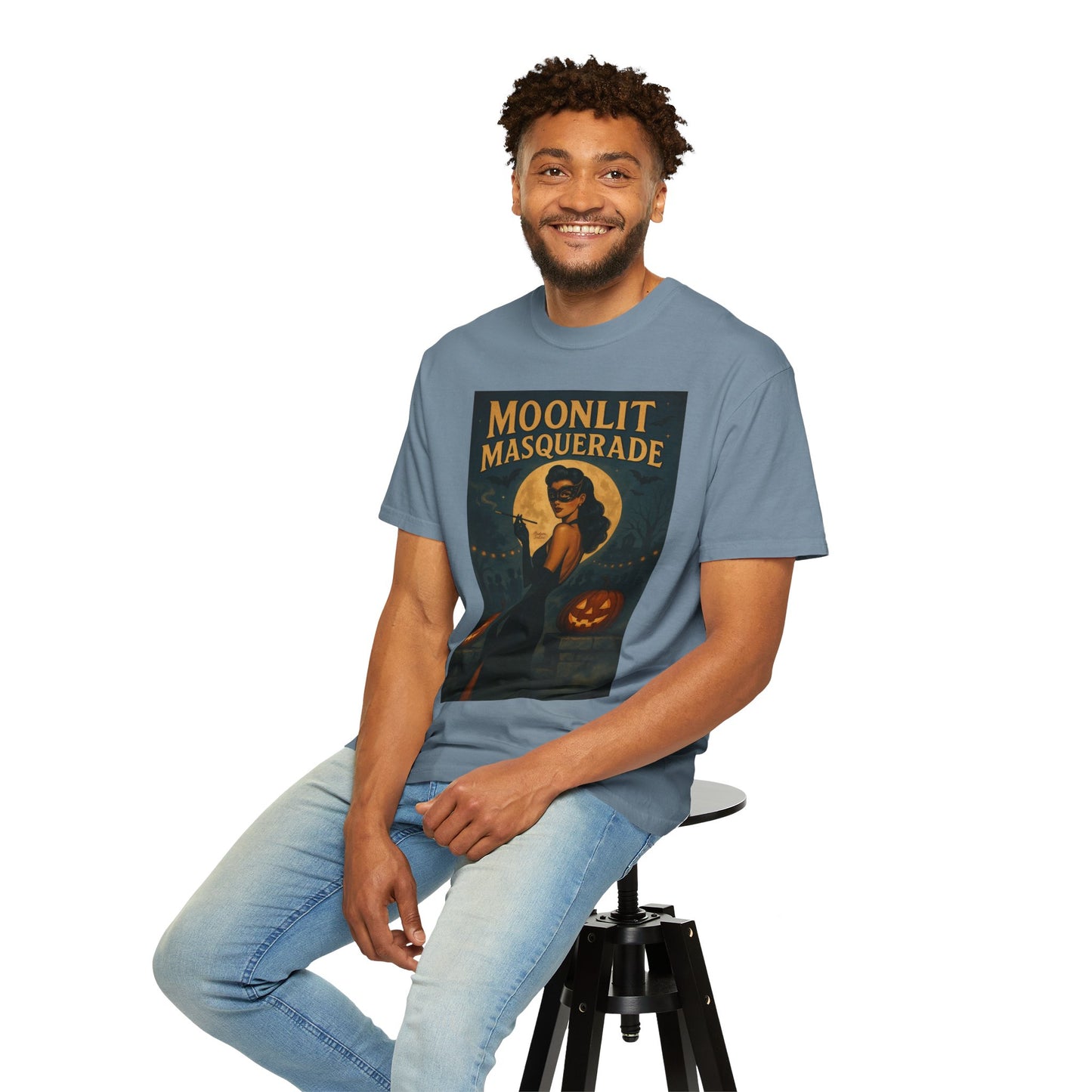 Moonlit Masquerade Halloween Unisex T-Shirt – Retro Vintage Masquerade Ball Graphic Tee, Spooky Horror Top - Madame Soulière