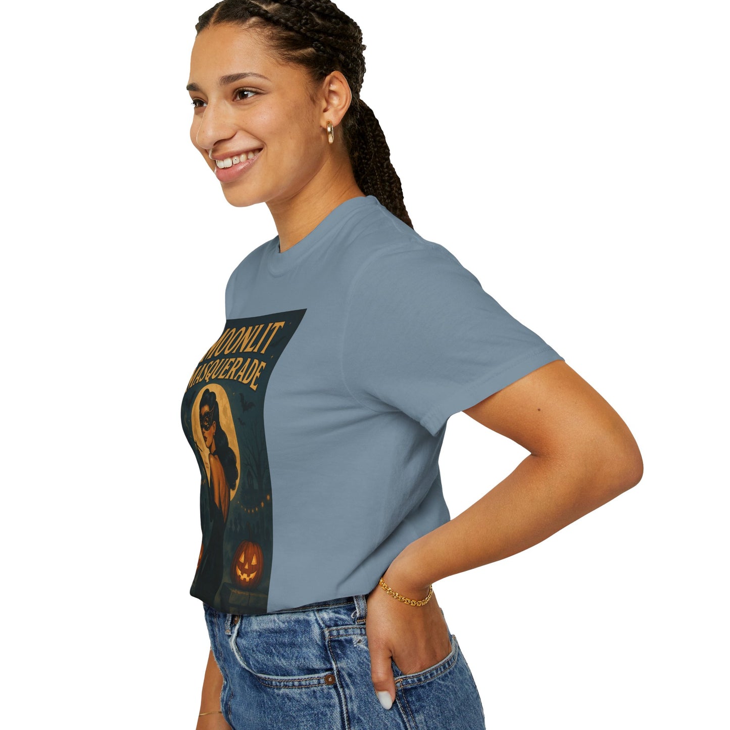 Moonlit Masquerade Halloween Unisex T-Shirt – Retro Vintage Masquerade Ball Graphic Tee, Spooky Horror Top - Madame Soulière