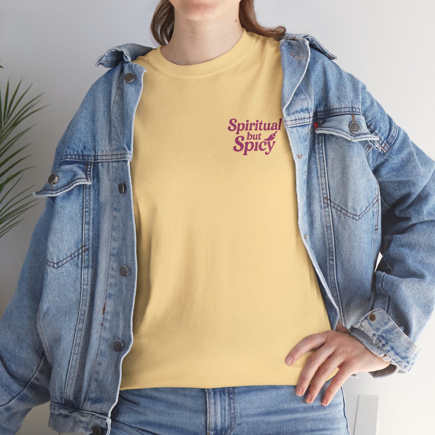 Spiritual but Spicy Unisex T-Shirt – Retro Mini Slogan Tee, Vintage Inspired Graphic Top, Feminine Statement Shirt - Madame Soulière