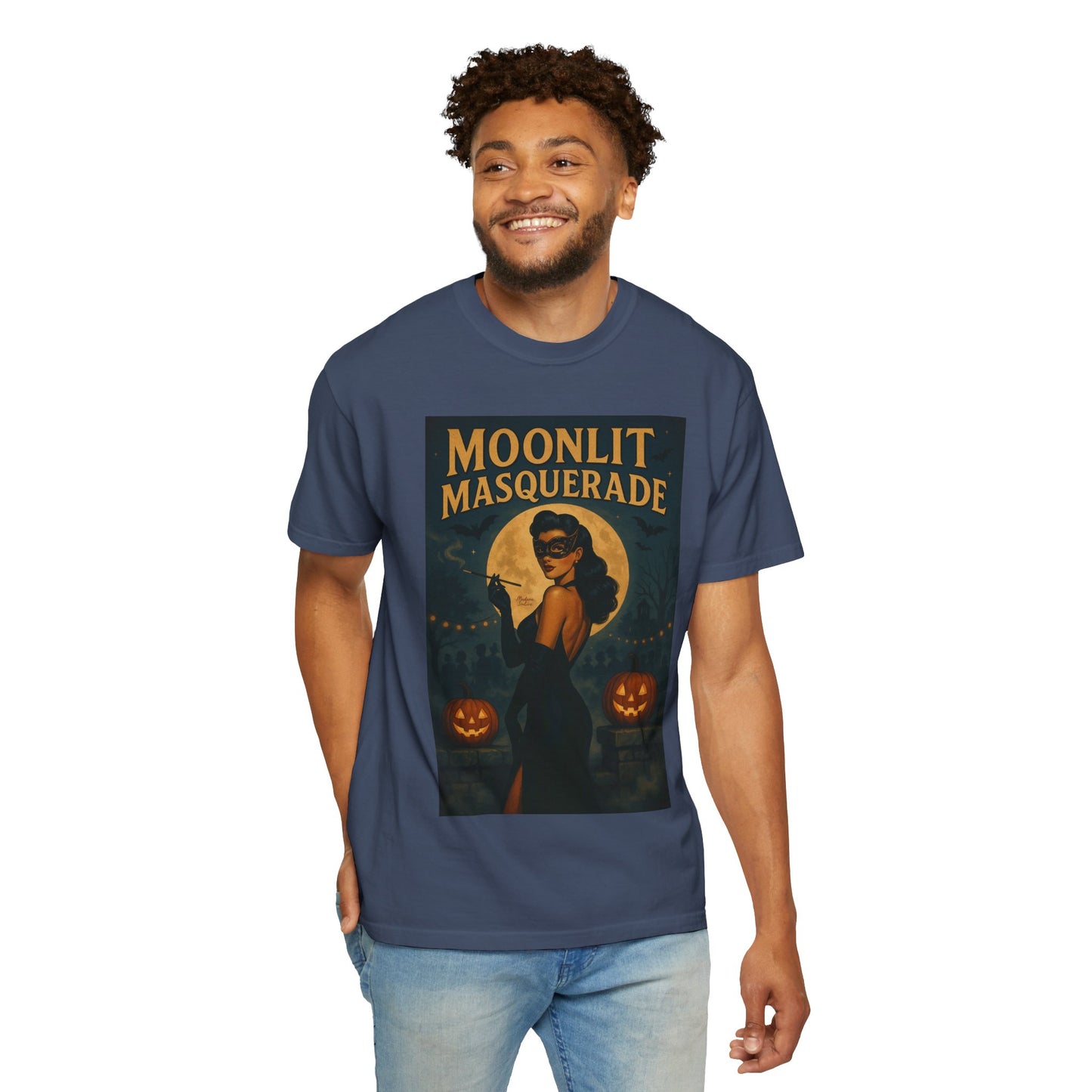 Moonlit Masquerade Halloween Unisex T-Shirt – Retro Vintage Masquerade Ball Graphic Tee, Spooky Horror Top - Madame Soulière