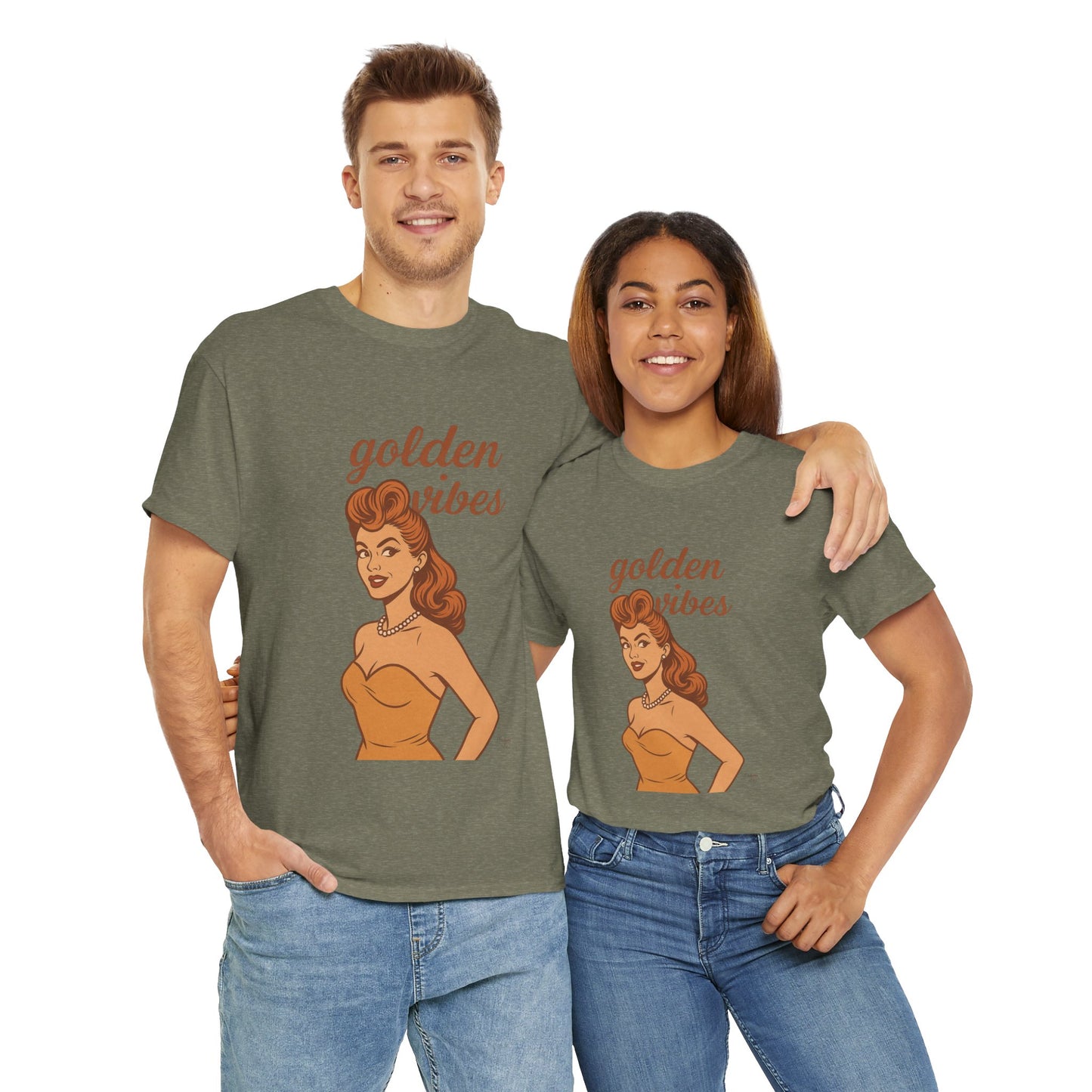 Golden Vibes – Retro Pin-Up Graphic Tee | Unisex Vintage Aesthetic T-Shirt - Madame Soulière