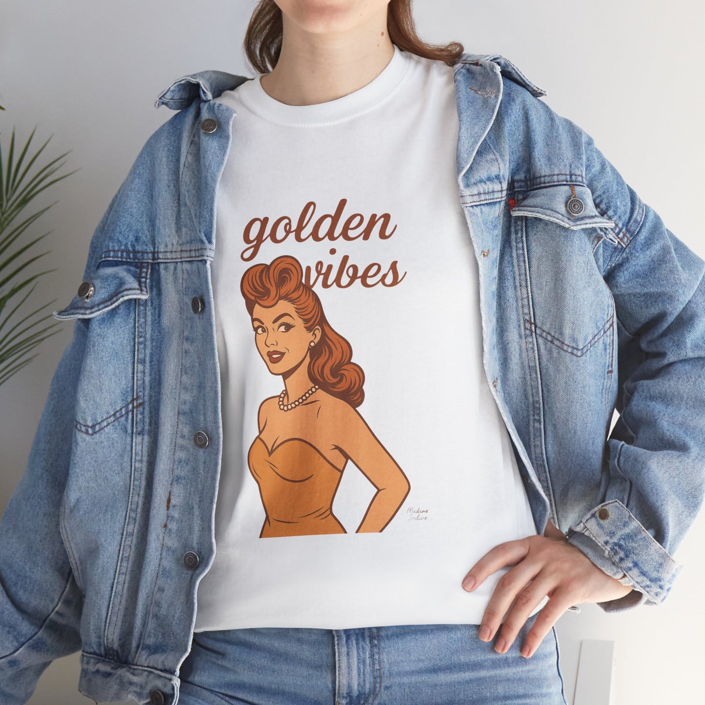 Golden Vibes – Retro Pin-Up Graphic Tee | Unisex Vintage Aesthetic T-Shirt - Madame Soulière