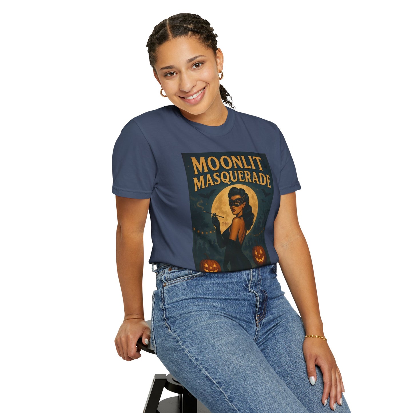Moonlit Masquerade Halloween Unisex T-Shirt – Retro Vintage Masquerade Ball Graphic Tee, Spooky Horror Top - Madame Soulière