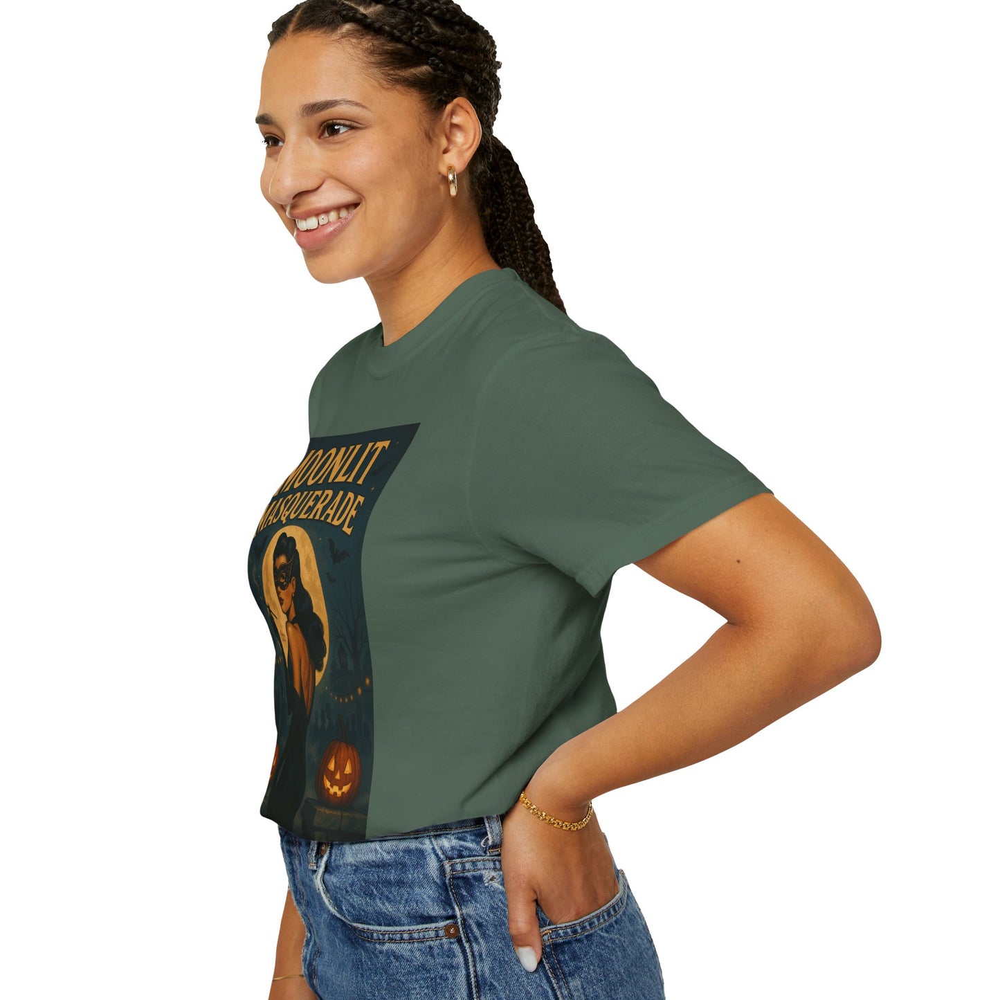Moonlit Masquerade Halloween Unisex T-Shirt – Retro Vintage Masquerade Ball Graphic Tee, Spooky Horror Top - Madame Soulière