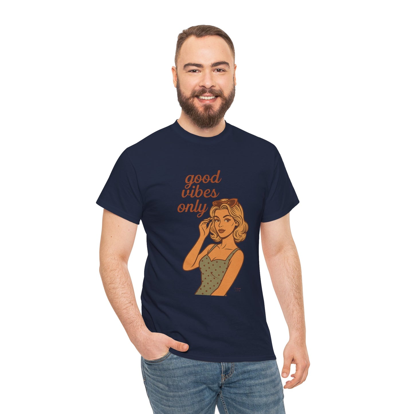 Retro Graphic Unisex T-Shirt – Good Vibes Only Vintage Pin Up Tee, 50s Inspired Feminine Empowerment Top, Spiritual Positive Energy Shirt - Madame Soulière