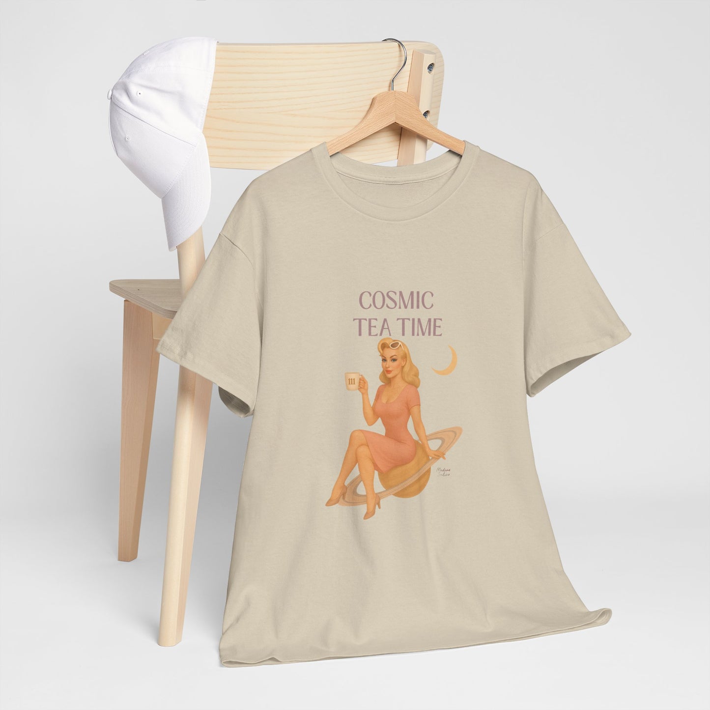 Cosmic Tea Time 111 Unisex T-Shirt – Retro Vintage Graphic Tee, Angel Number Shirt, Spiritual Pin Up Top, Unisex Cosmic Vibes Tee - Madame Soulière
