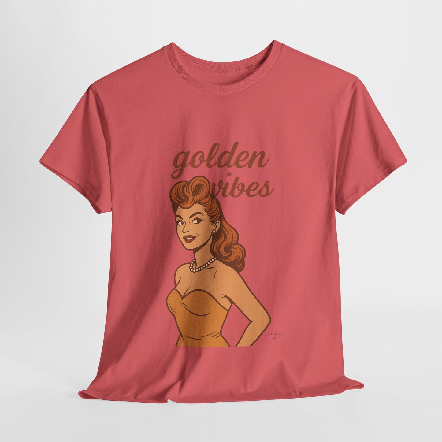 Golden Vibes – Retro Pin-Up Graphic Tee | Unisex Vintage Aesthetic T-Shirt - Madame Soulière