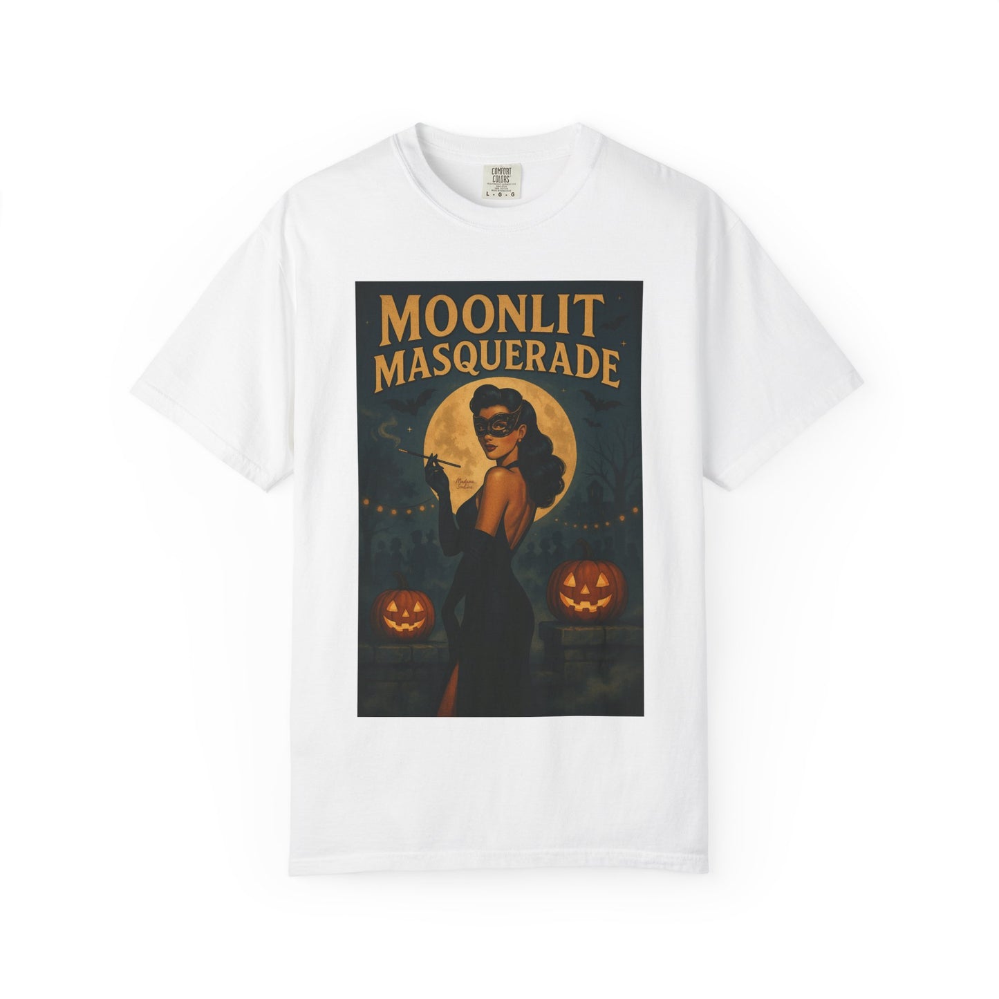 Moonlit Masquerade Halloween Unisex T-Shirt – Retro Vintage Masquerade Ball Graphic Tee, Spooky Horror Top - Madame Soulière