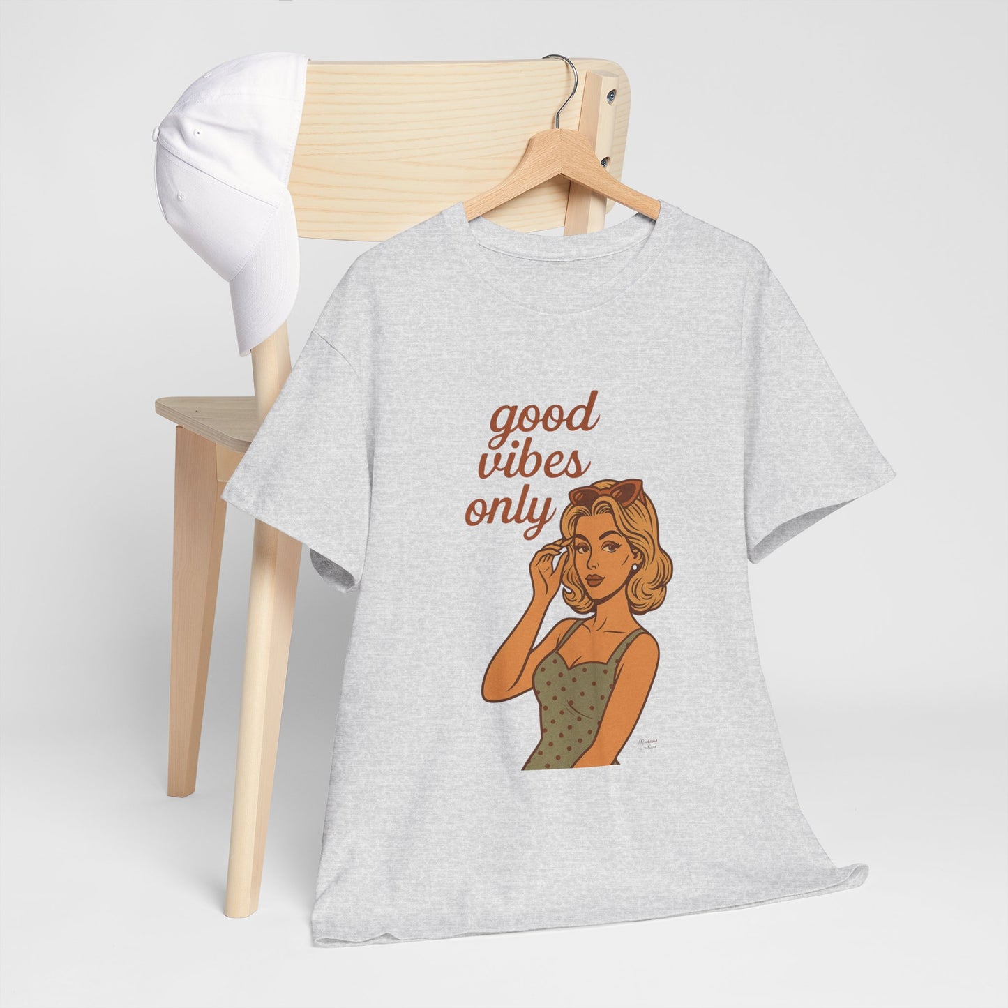 Retro Graphic Unisex T-Shirt – Good Vibes Only Vintage Pin Up Tee, 50s Inspired Feminine Empowerment Top, Spiritual Positive Energy Shirt - Madame Soulière