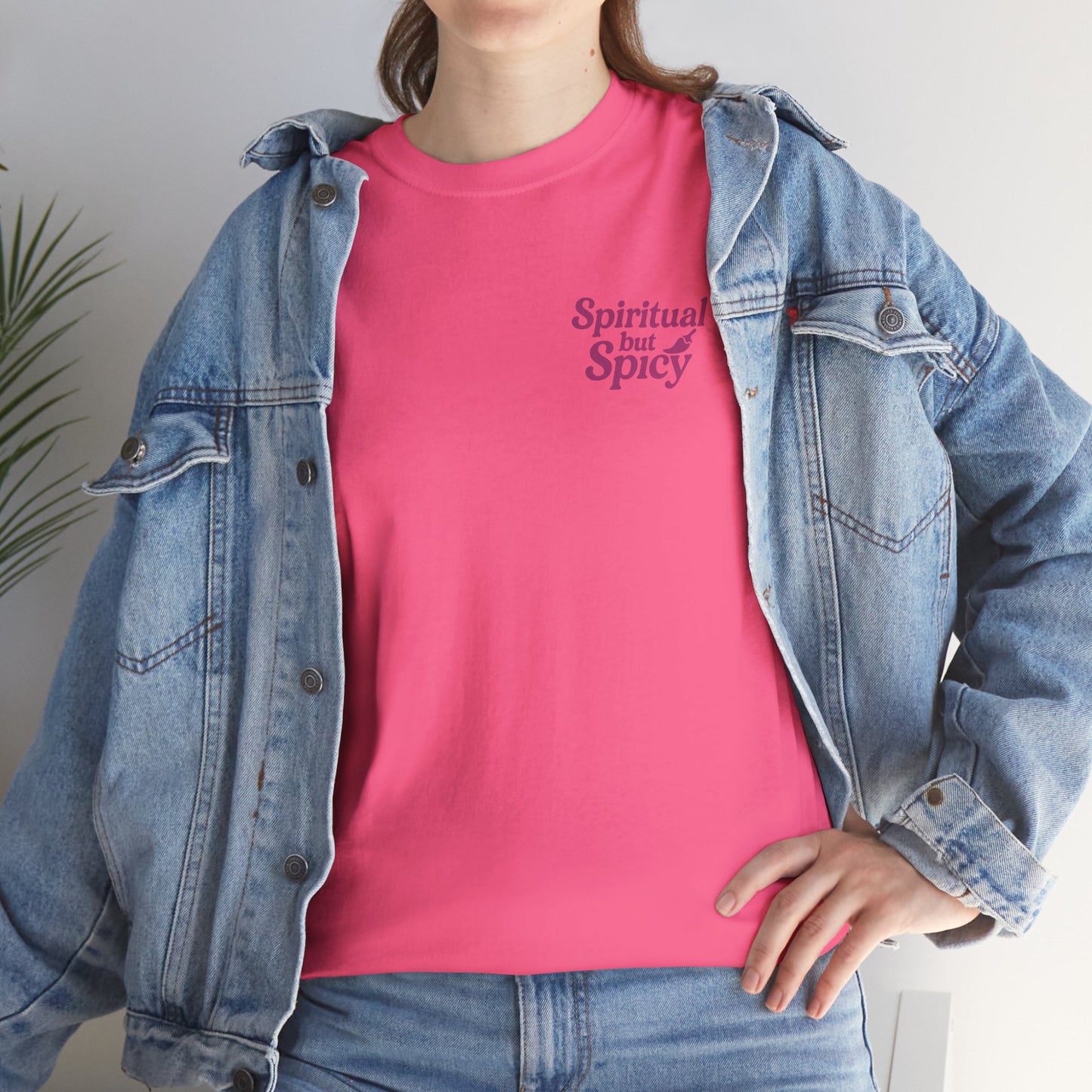 Spiritual but Spicy Unisex T-Shirt – Retro Mini Slogan Tee, Vintage Inspired Graphic Top, Feminine Statement Shirt - Madame Soulière