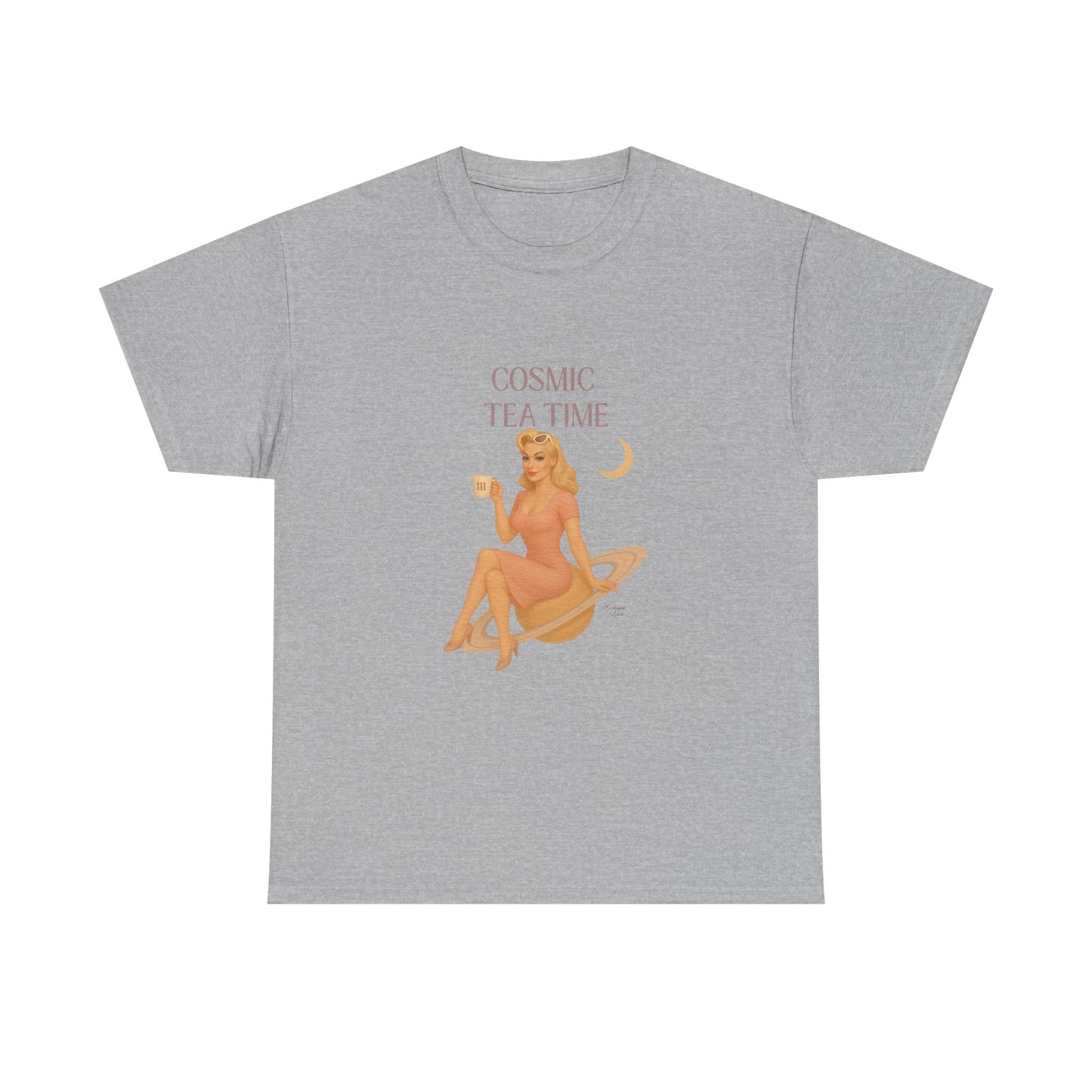 Cosmic Tea Time 111 Unisex T-Shirt – Retro Vintage Graphic Tee, Angel Number Shirt, Spiritual Pin Up Top, Unisex Cosmic Vibes Tee - Madame Soulière