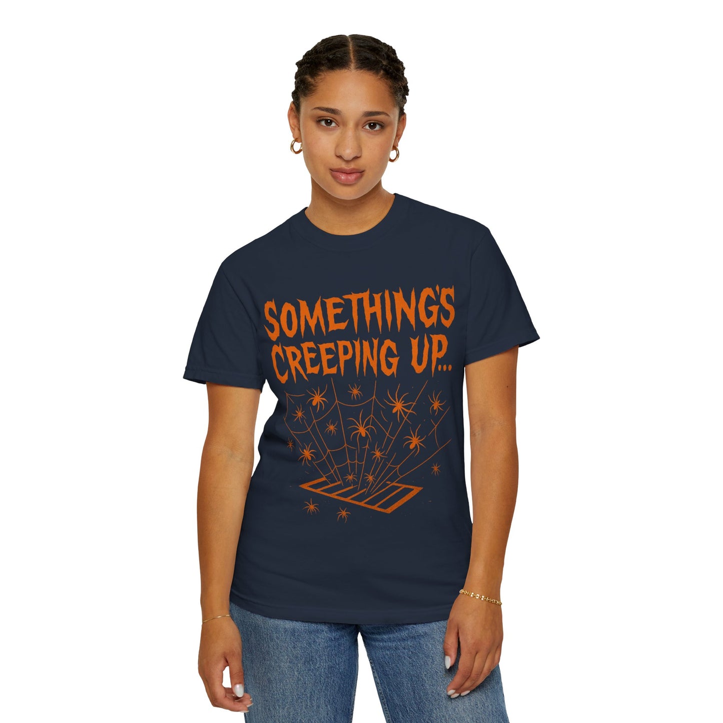 Halloween Creepy Unisex T-Shirt – Something’s Creeping Up Graphic Tee, Retro Vintage Spooky Top, Scary Season - Madame Soulière
