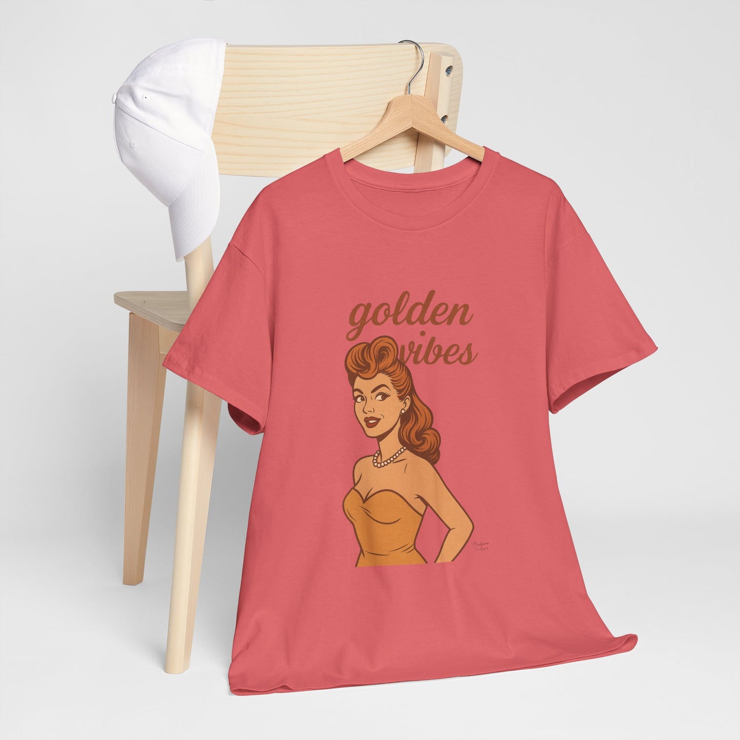 Golden Vibes – Retro Pin-Up Graphic Tee | Unisex Vintage Aesthetic T-Shirt - Madame Soulière