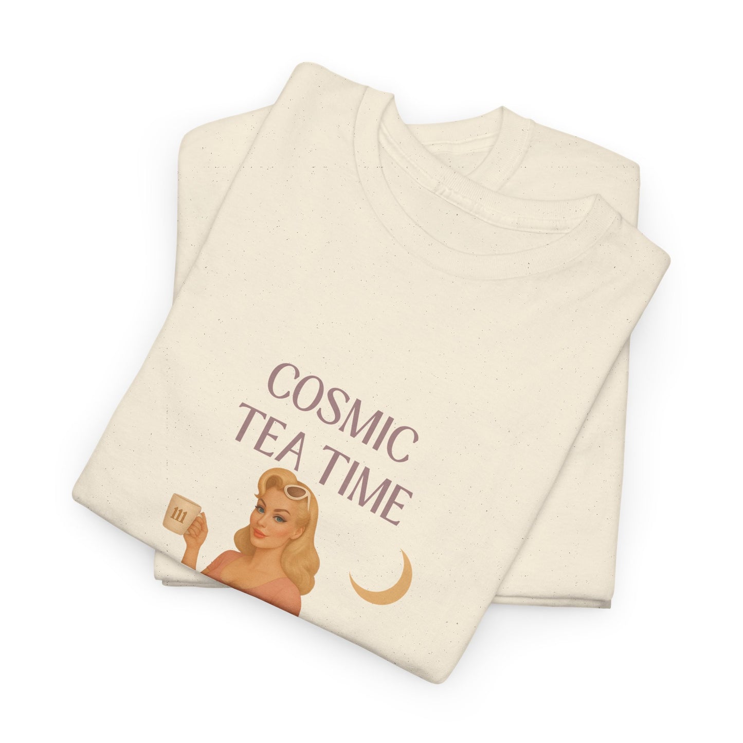 Cosmic Tea Time 111 Unisex T-Shirt – Retro Vintage Graphic Tee, Angel Number Shirt, Spiritual Pin Up Top, Unisex Cosmic Vibes Tee - Madame Soulière