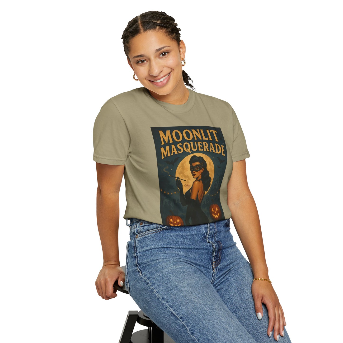 Moonlit Masquerade Halloween Unisex T-Shirt – Retro Vintage Masquerade Ball Graphic Tee, Spooky Horror Top - Madame Soulière
