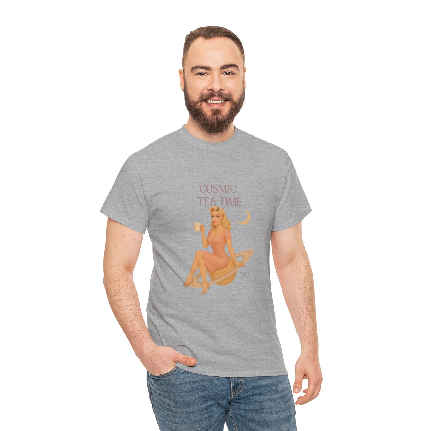 Cosmic Tea Time 111 Unisex T-Shirt – Retro Vintage Graphic Tee, Angel Number Shirt, Spiritual Pin Up Top, Unisex Cosmic Vibes Tee - Madame Soulière