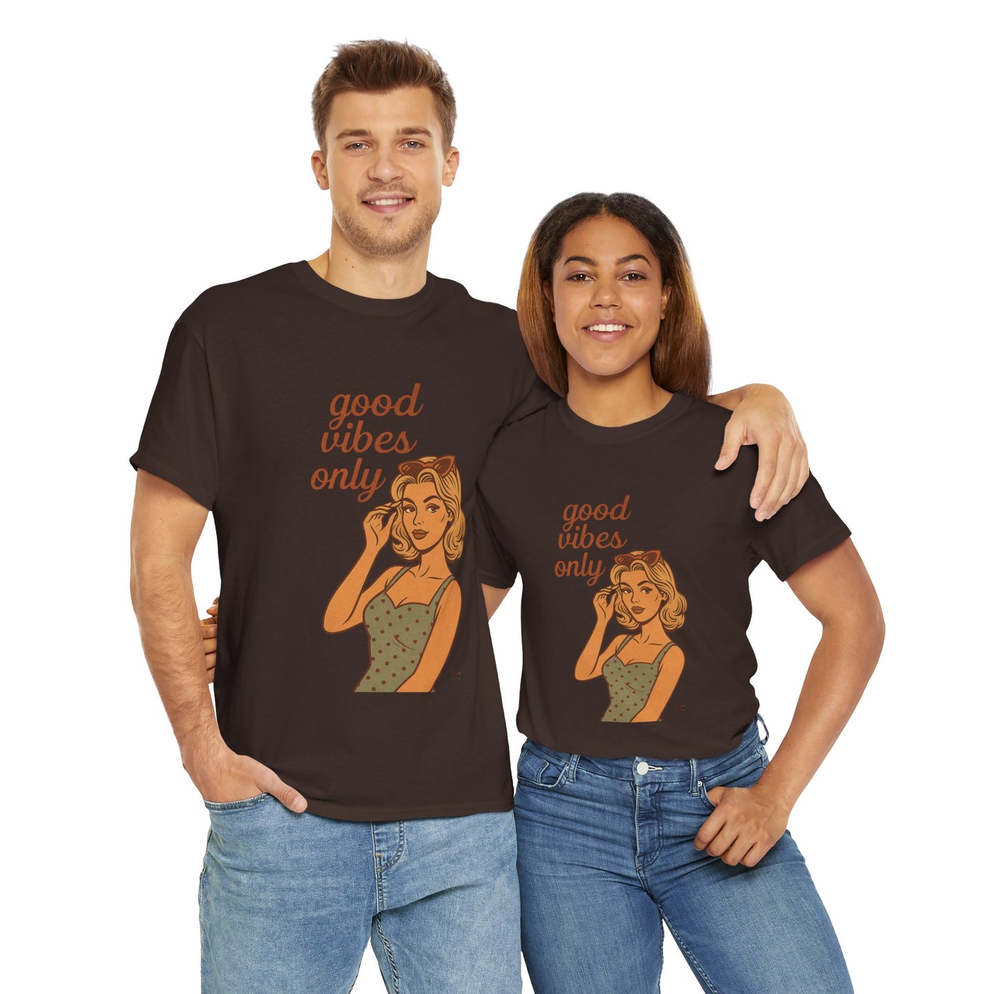 Retro Graphic Unisex T-Shirt – Good Vibes Only Vintage Pin Up Tee, 50s Inspired Feminine Empowerment Top, Spiritual Positive Energy Shirt - Madame Soulière