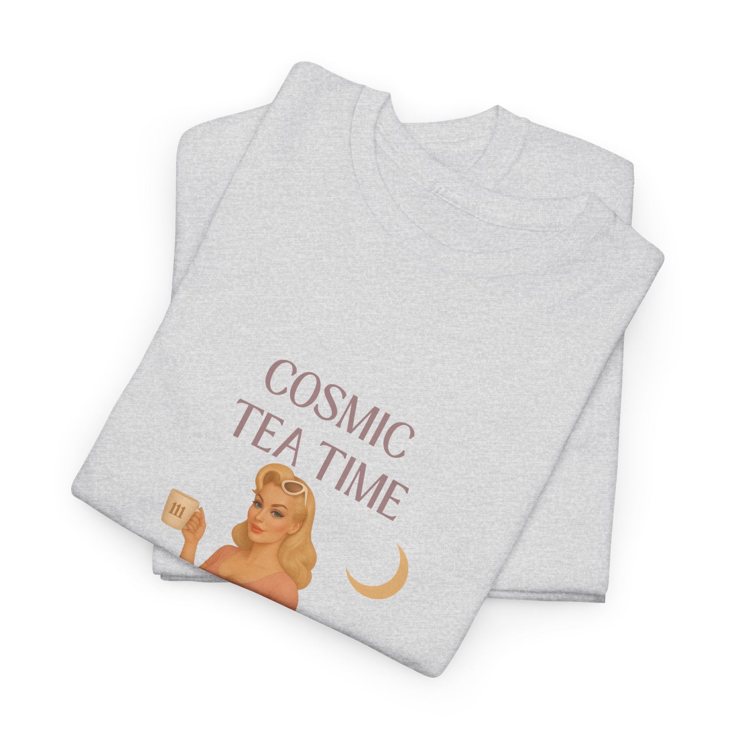 Cosmic Tea Time 111 Unisex T-Shirt – Retro Vintage Graphic Tee, Angel Number Shirt, Spiritual Pin Up Top, Unisex Cosmic Vibes Tee - Madame Soulière