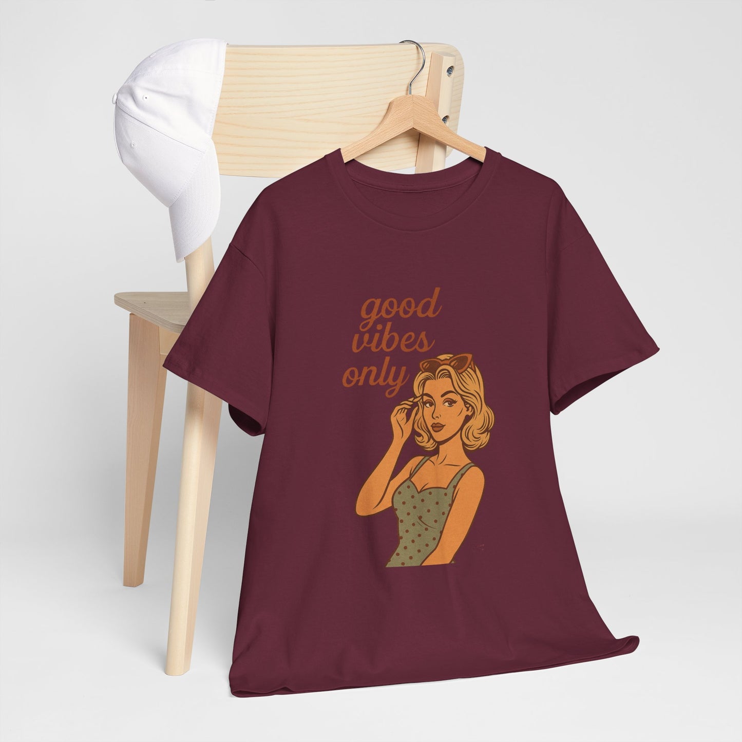 Retro Graphic Unisex T-Shirt – Good Vibes Only Vintage Pin Up Tee, 50s Inspired Feminine Empowerment Top, Spiritual Positive Energy Shirt - Madame Soulière