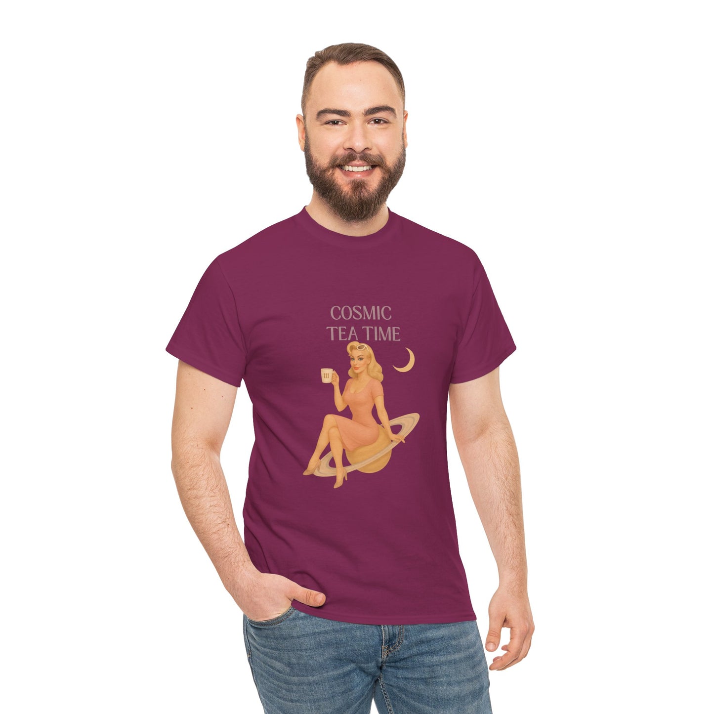 Cosmic Tea Time 111 Unisex T-Shirt – Retro Vintage Graphic Tee, Angel Number Shirt, Spiritual Pin Up Top, Unisex Cosmic Vibes Tee - Madame Soulière