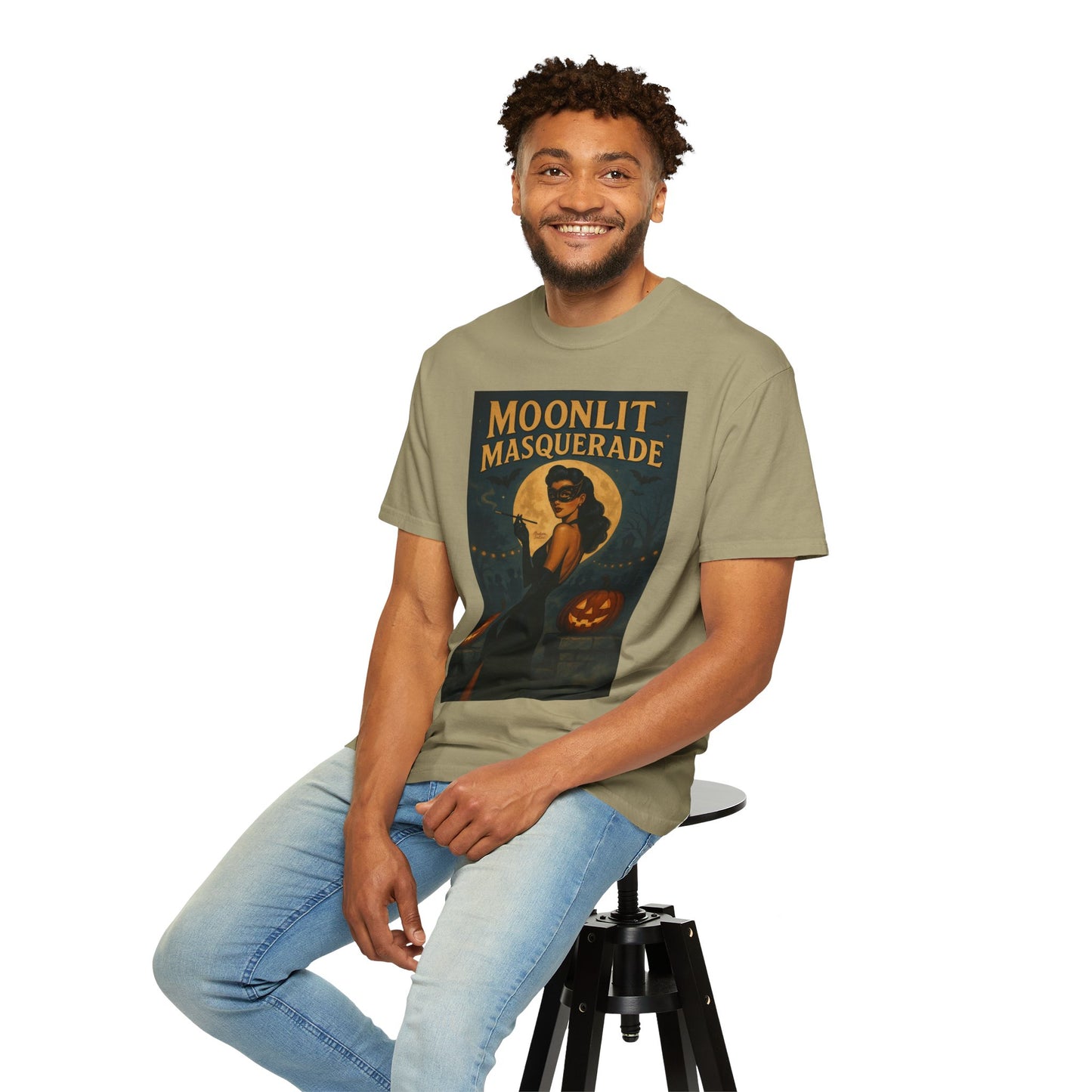 Moonlit Masquerade Halloween Unisex T-Shirt – Retro Vintage Masquerade Ball Graphic Tee, Spooky Horror Top - Madame Soulière