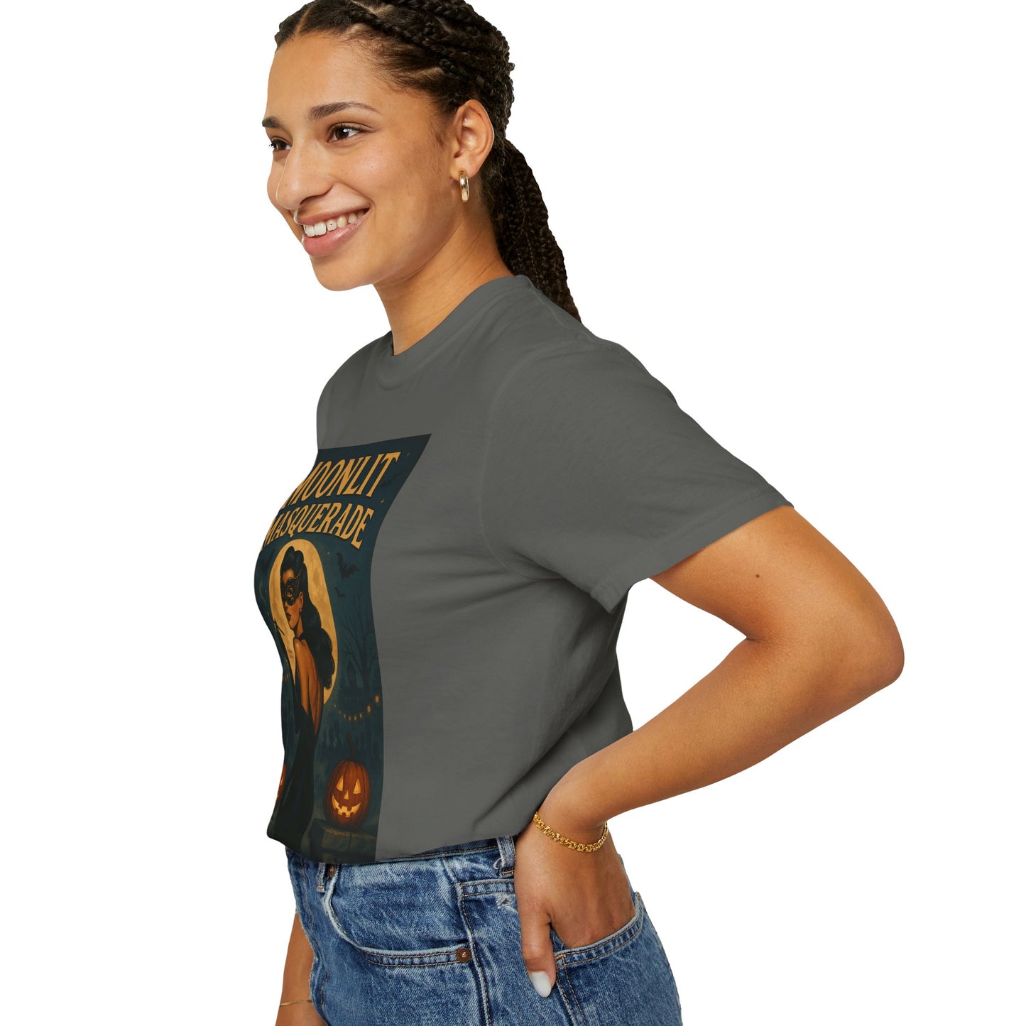 Moonlit Masquerade Halloween Unisex T-Shirt – Retro Vintage Masquerade Ball Graphic Tee, Spooky Horror Top - Madame Soulière
