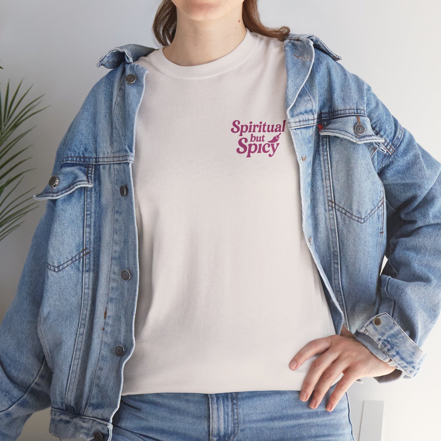 Spiritual but Spicy Unisex T-Shirt – Retro Mini Slogan Tee, Vintage Inspired Graphic Top, Feminine Statement Shirt - Madame Soulière