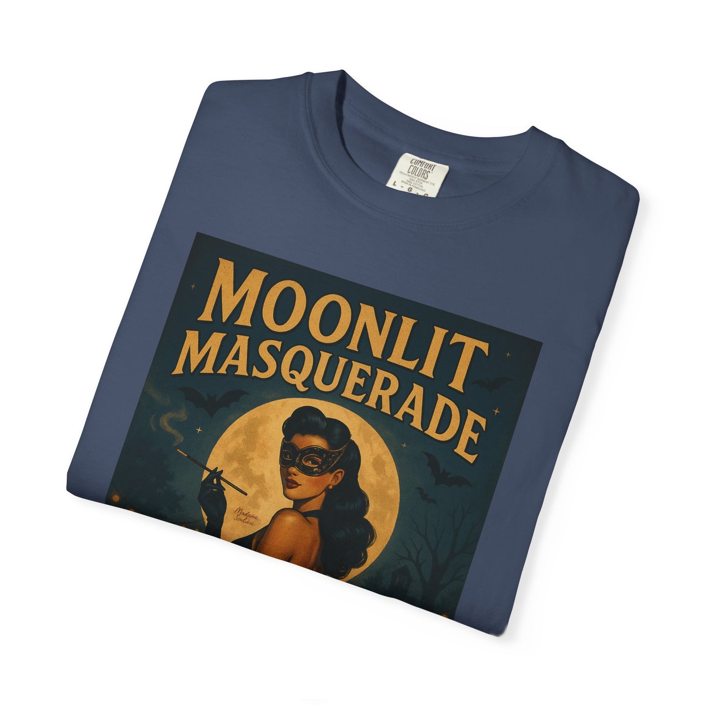 Moonlit Masquerade Halloween Unisex T-Shirt – Retro Vintage Masquerade Ball Graphic Tee, Spooky Horror Top - Madame Soulière