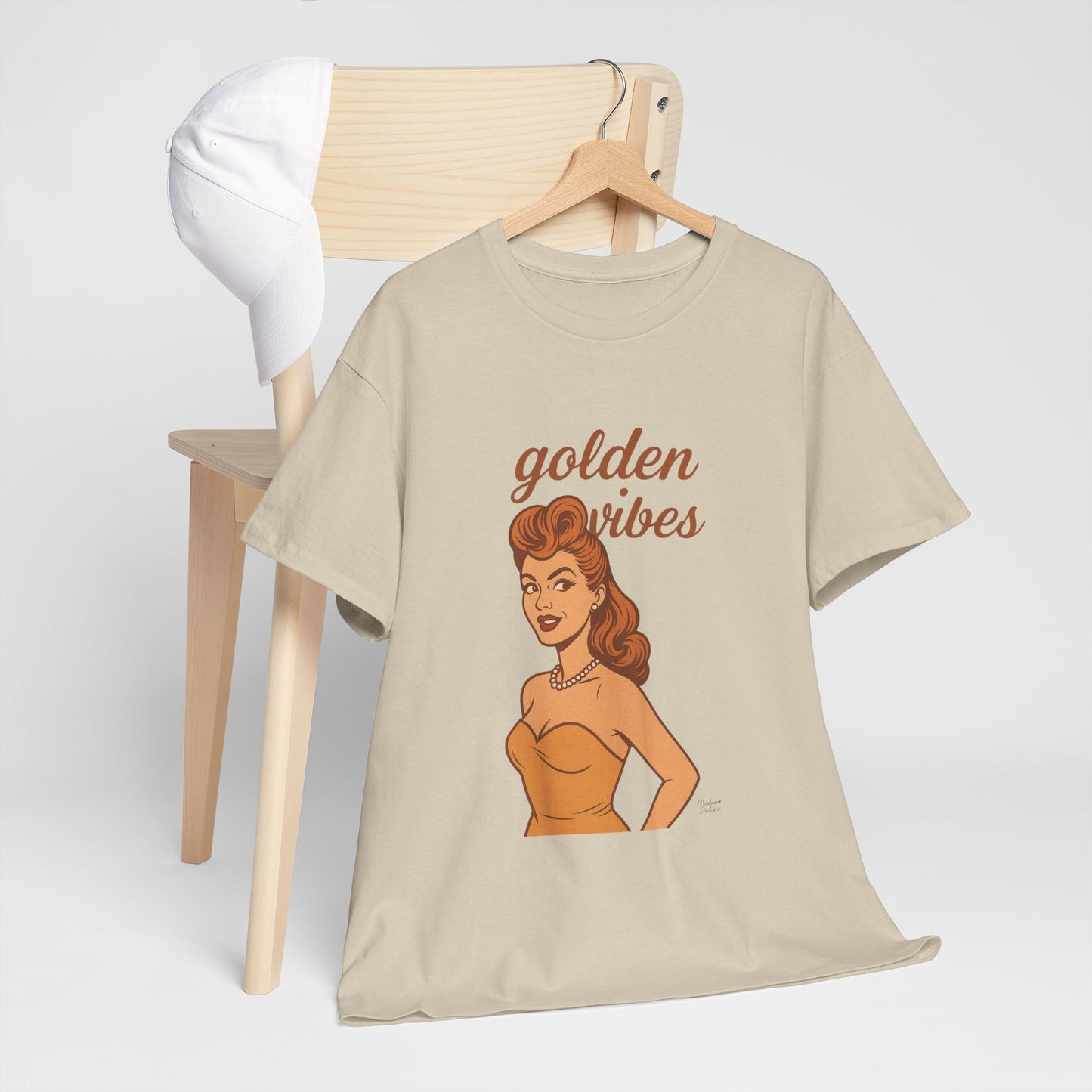 Golden Vibes – Retro Pin-Up Graphic Tee | Unisex Vintage Aesthetic T-Shirt - Madame Soulière