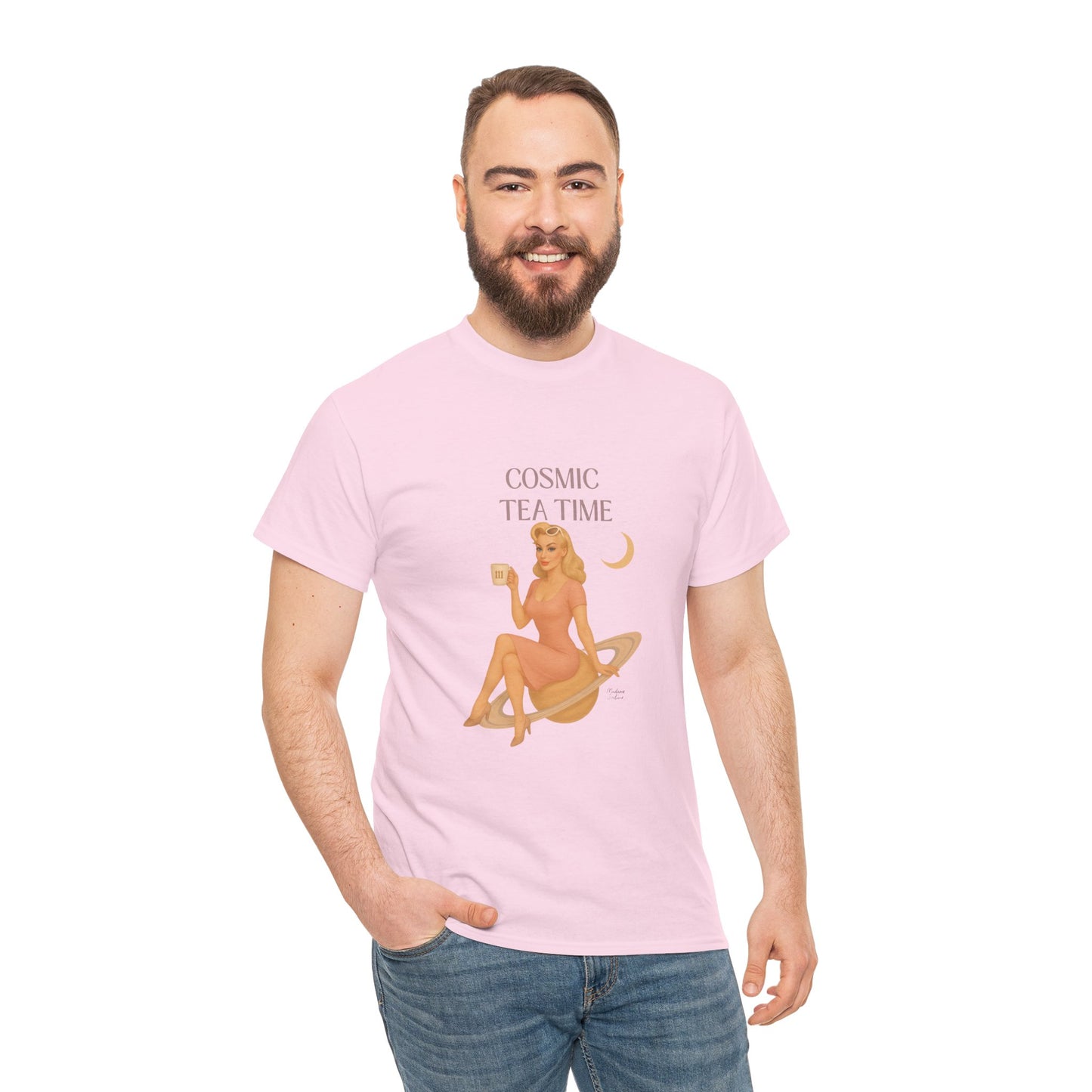 Cosmic Tea Time 111 Unisex T-Shirt – Retro Vintage Graphic Tee, Angel Number Shirt, Spiritual Pin Up Top, Unisex Cosmic Vibes Tee - Madame Soulière