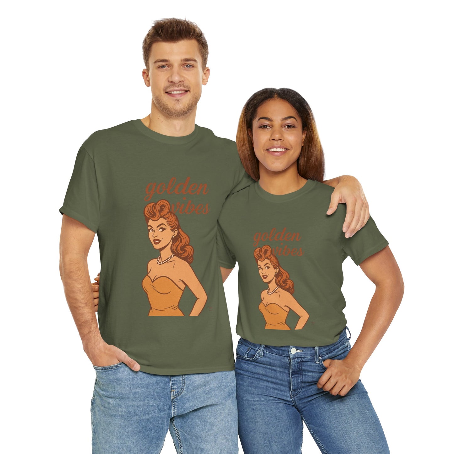Golden Vibes – Retro Pin-Up Graphic Tee | Unisex Vintage Aesthetic T-Shirt - Madame Soulière