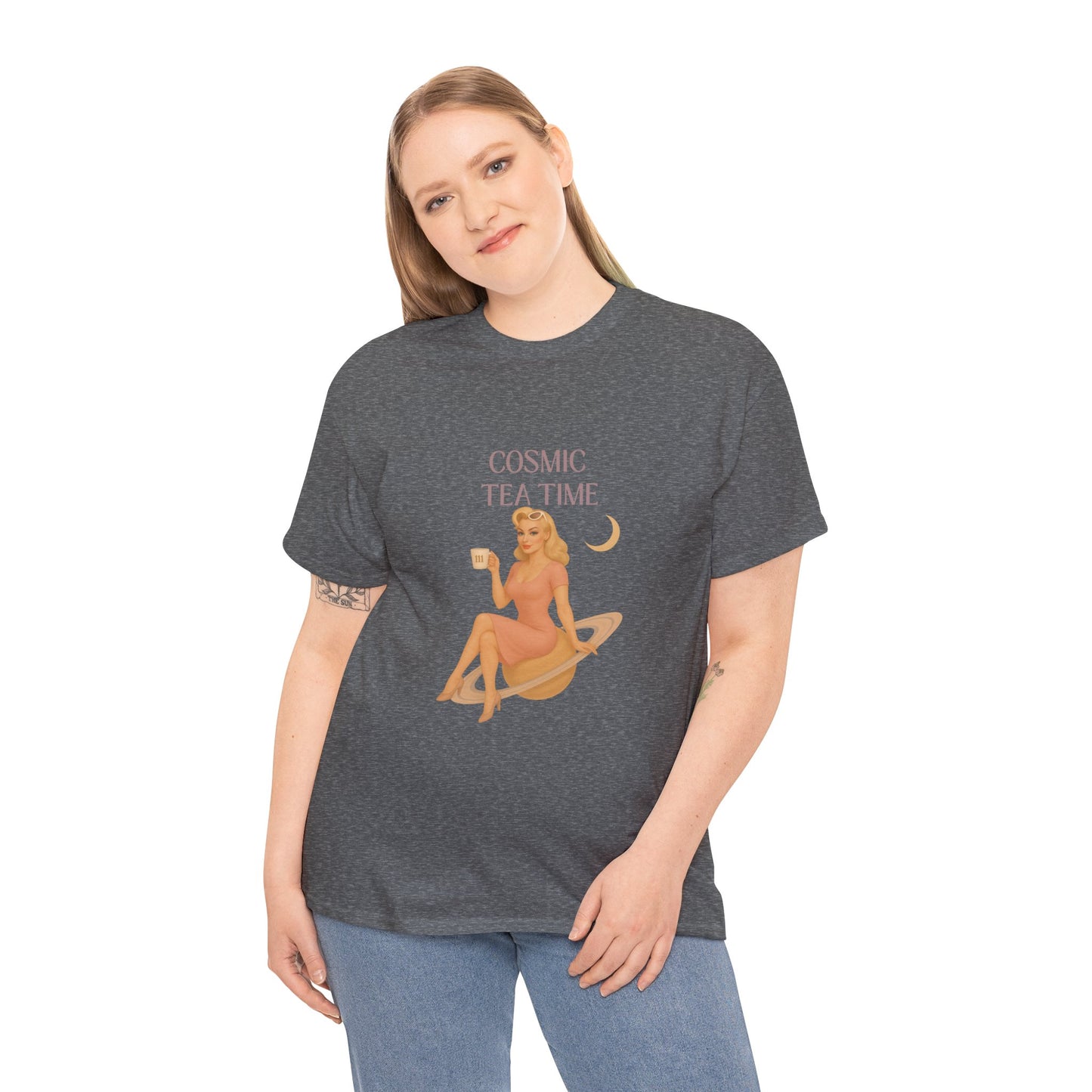 Cosmic Tea Time 111 Unisex T-Shirt – Retro Vintage Graphic Tee, Angel Number Shirt, Spiritual Pin Up Top, Unisex Cosmic Vibes Tee - Madame Soulière