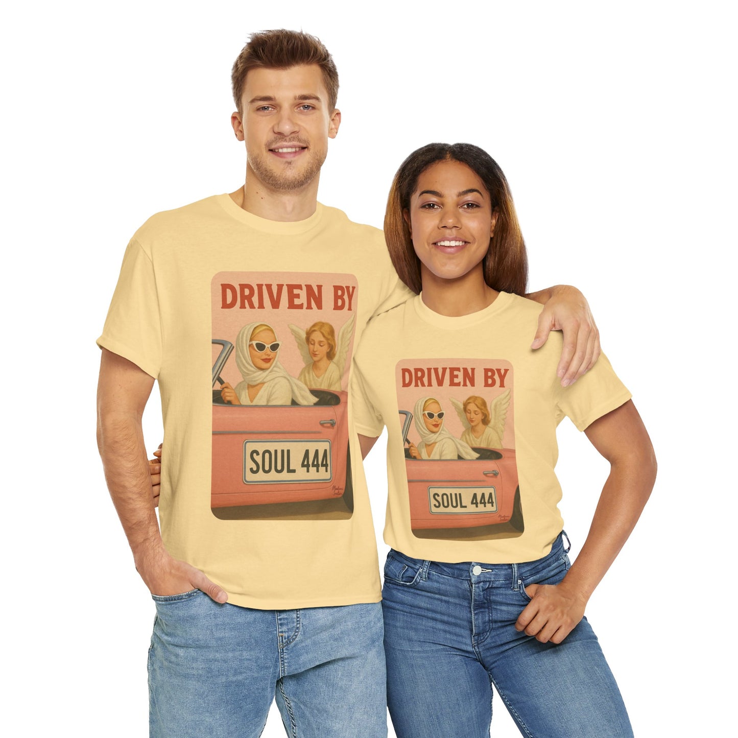 Driven by Soul 444 – Angel Number Retro Graphic Tee | Unisex Vintage Empowerment Shirt - Madame Soulière