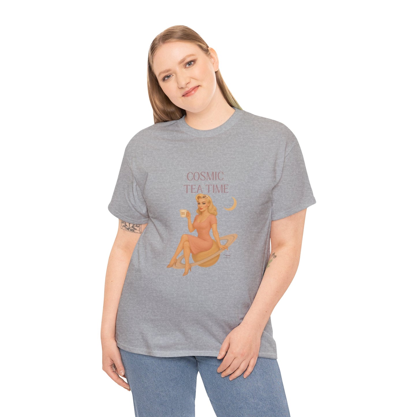Cosmic Tea Time 111 Unisex T-Shirt – Retro Vintage Graphic Tee, Angel Number Shirt, Spiritual Pin Up Top, Unisex Cosmic Vibes Tee - Madame Soulière