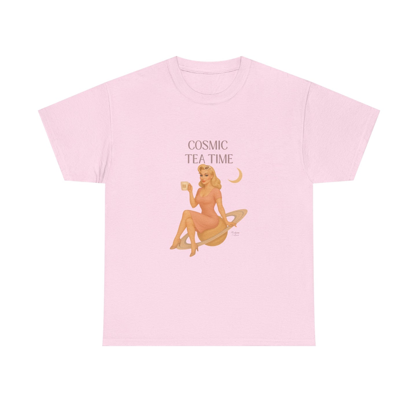 Cosmic Tea Time 111 Unisex T-Shirt – Retro Vintage Graphic Tee, Angel Number Shirt, Spiritual Pin Up Top, Unisex Cosmic Vibes Tee - Madame Soulière