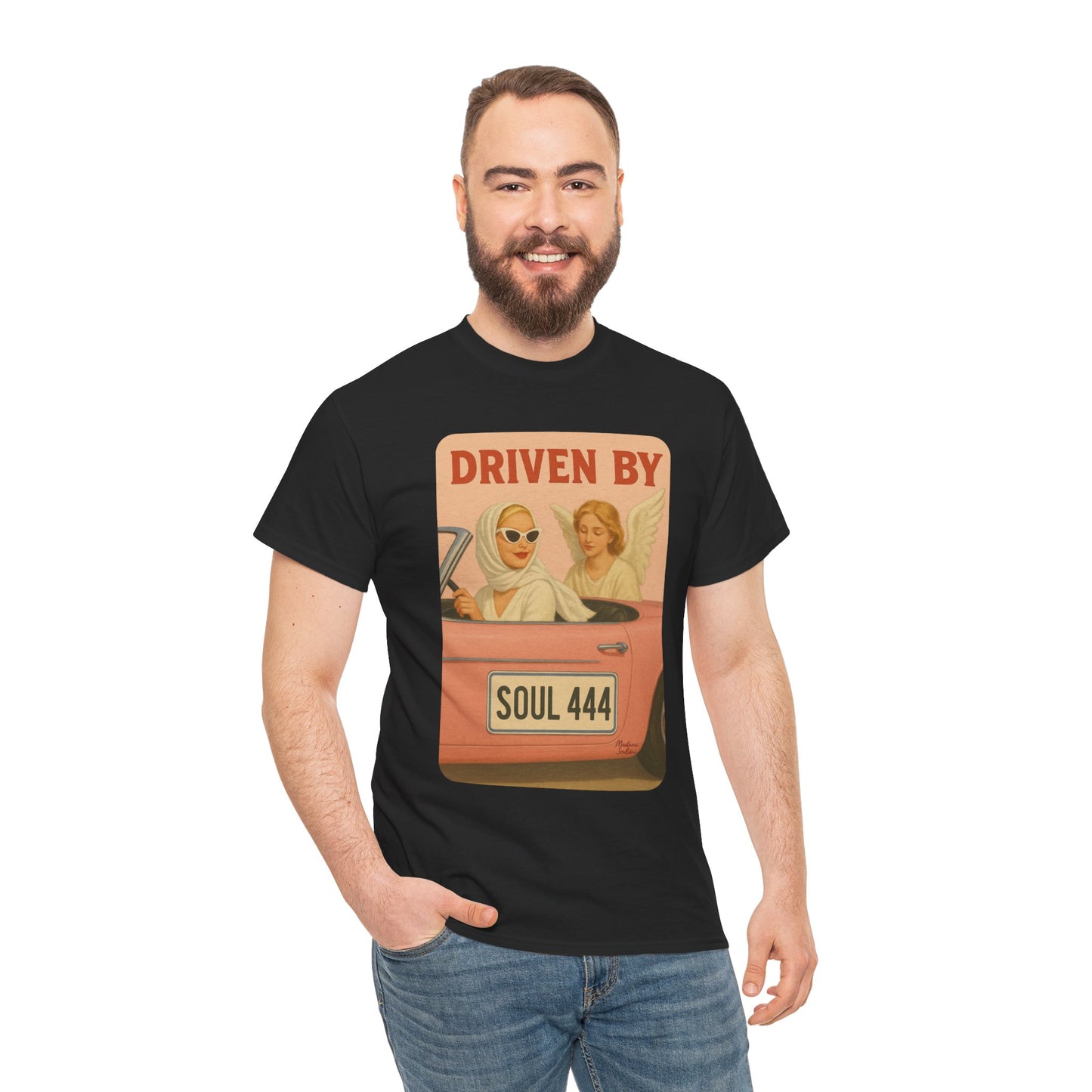 Driven by Soul 444 – Angel Number Retro Graphic Tee | Unisex Vintage Empowerment Shirt - Madame Soulière