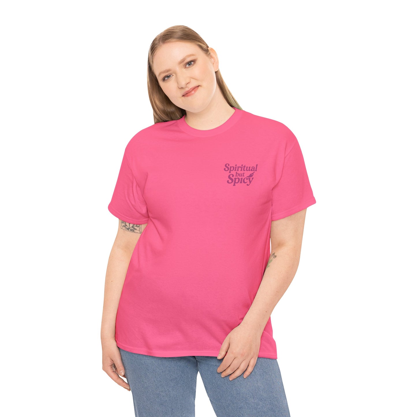 Spiritual but Spicy Unisex T-Shirt – Retro Mini Slogan Tee, Vintage Inspired Graphic Top, Feminine Statement Shirt - Madame Soulière
